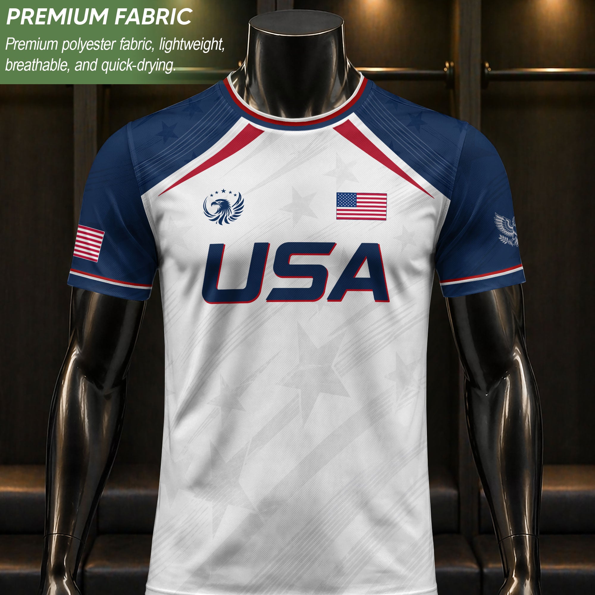 USA Soccer Jersey Adult White Navy Patriotic Diagonal Stripe Shirt United States Tee
