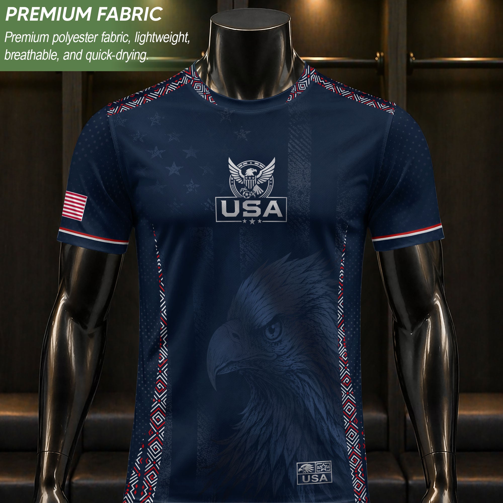 USA Soccer Jersey Adult Navy Patriotic Large Eagle Head Graphic United States Fan Tee