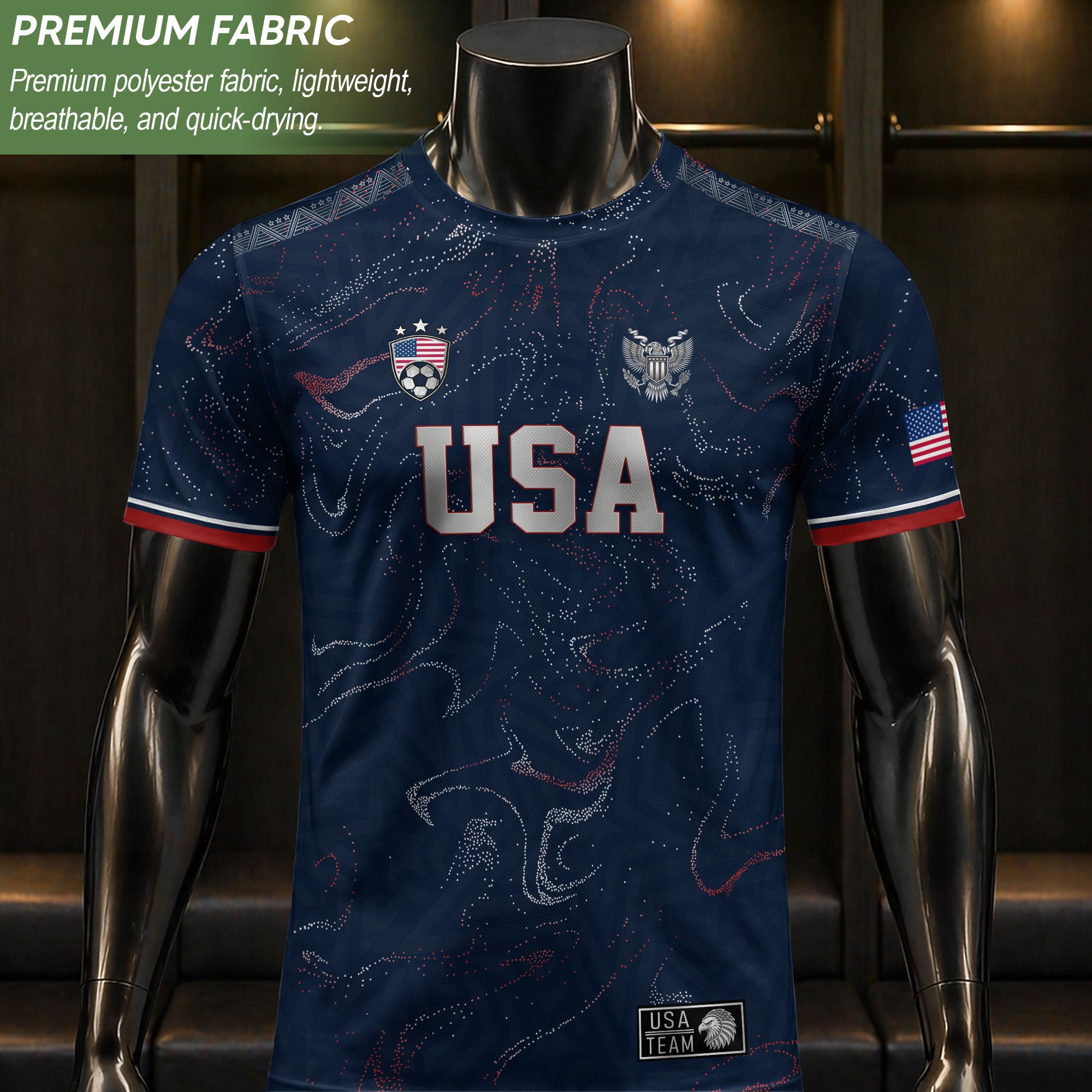 USA Soccer Jersey Adult Navy Patriotic Marble Swirl Graphic United States Football Tee
