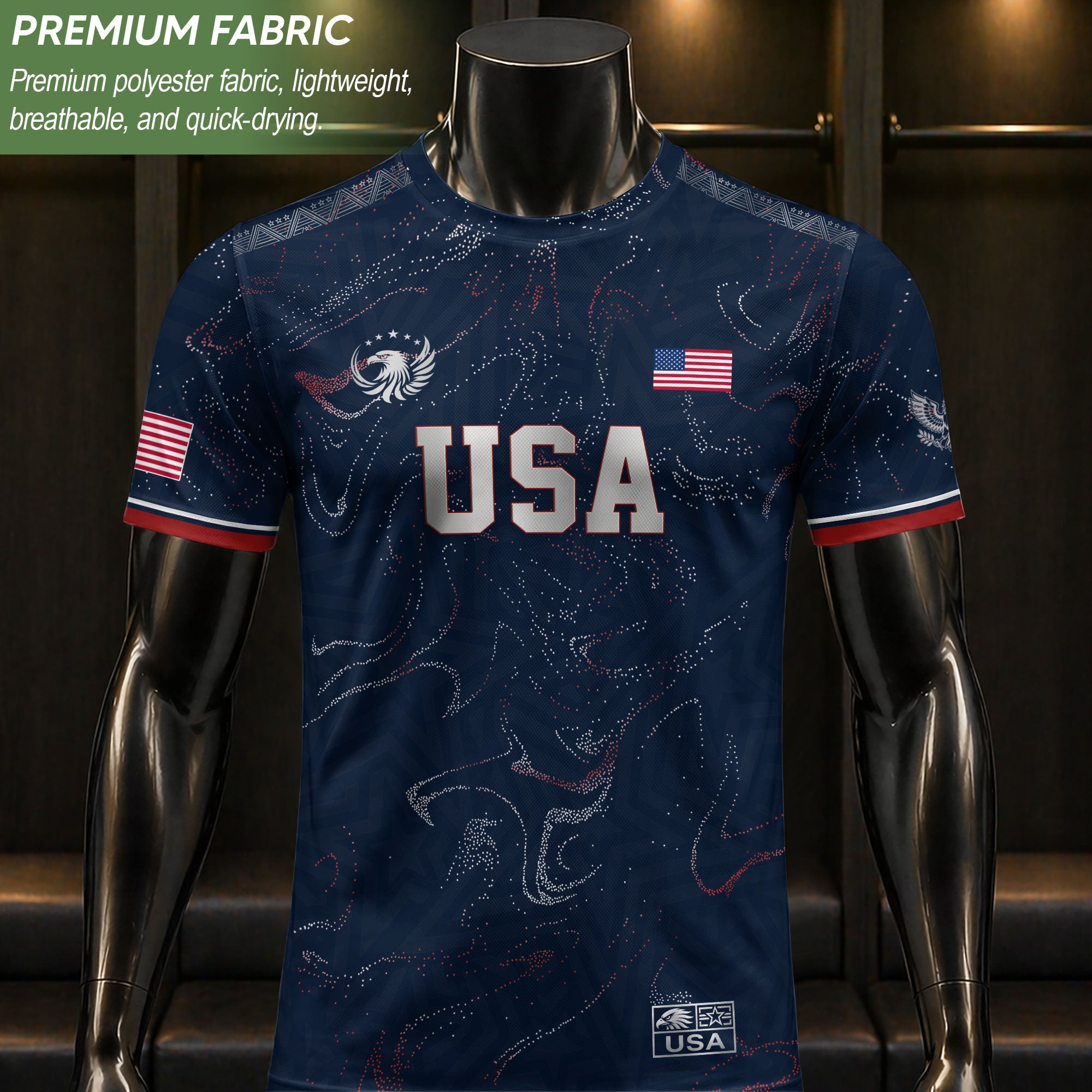 USA Soccer Jersey Adult Navy Patriotic Marble Swirl Graphic United States Football Tee