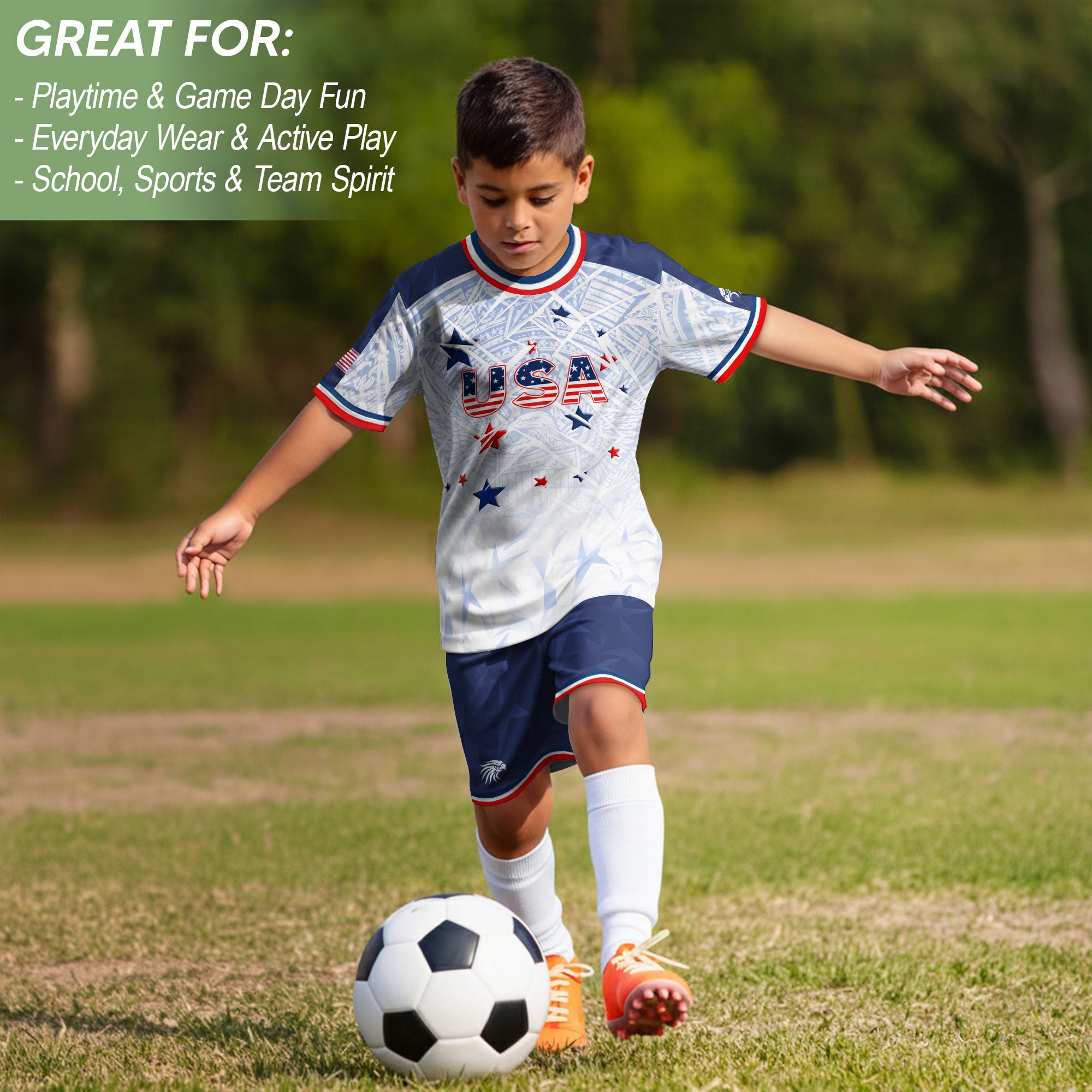 USA Patriotic Kids Soccer Jersey American Flag Youth Football Shirt Independence Day