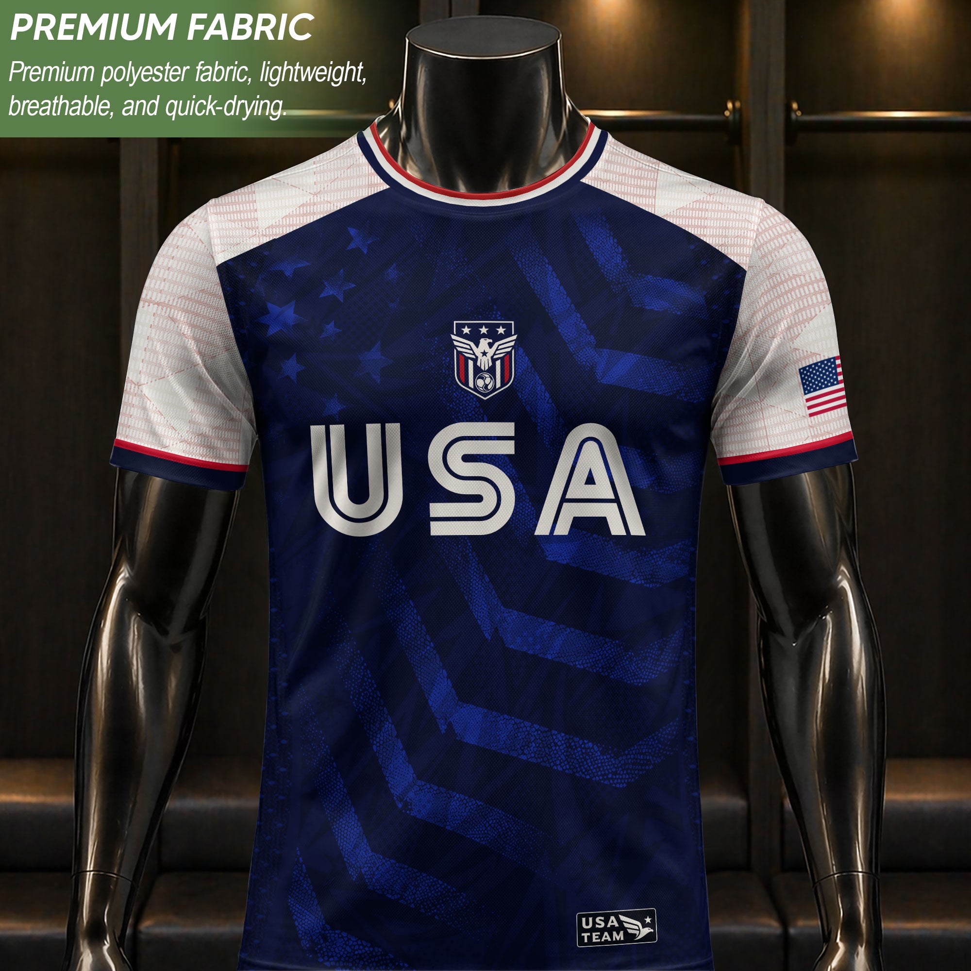 Adult USA Soccer Jersey Navy Blue Patriotic Big Chevron Graphic United States Fan Shirt