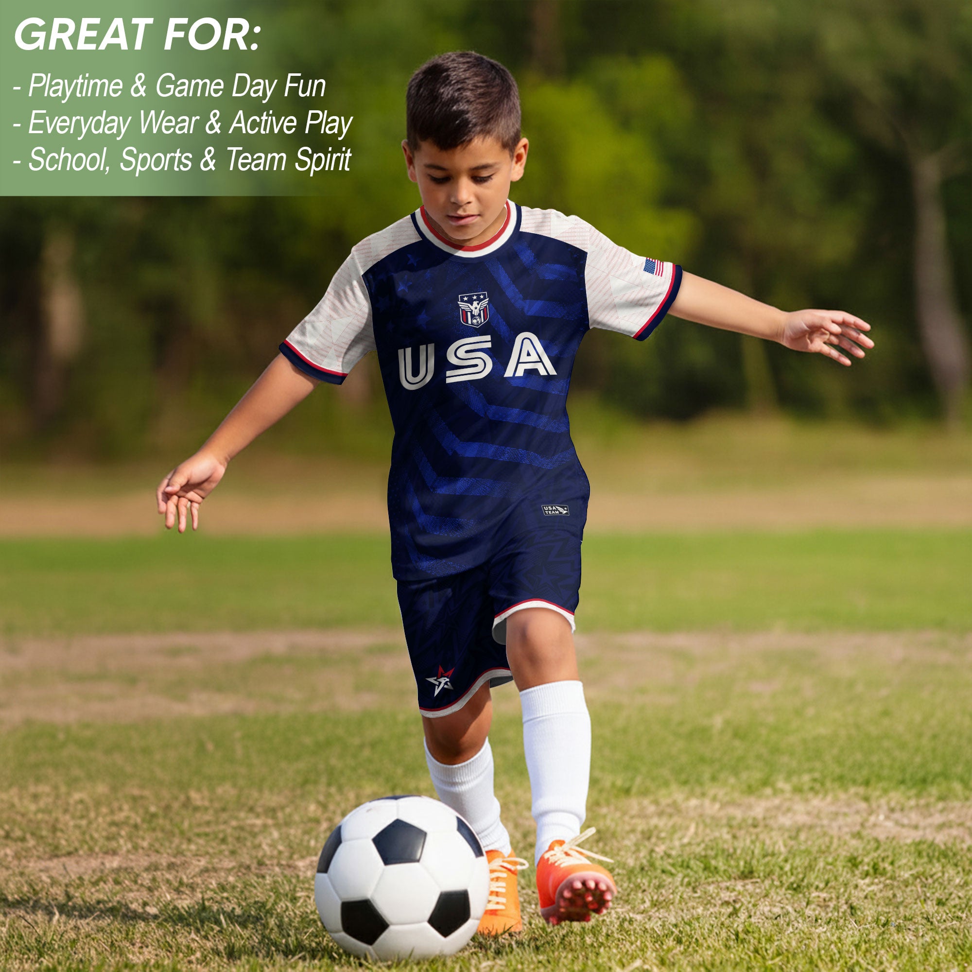 Kids USA Soccer Jersey Youth Children Patriotic Subtle Star Pattern United States Tee
