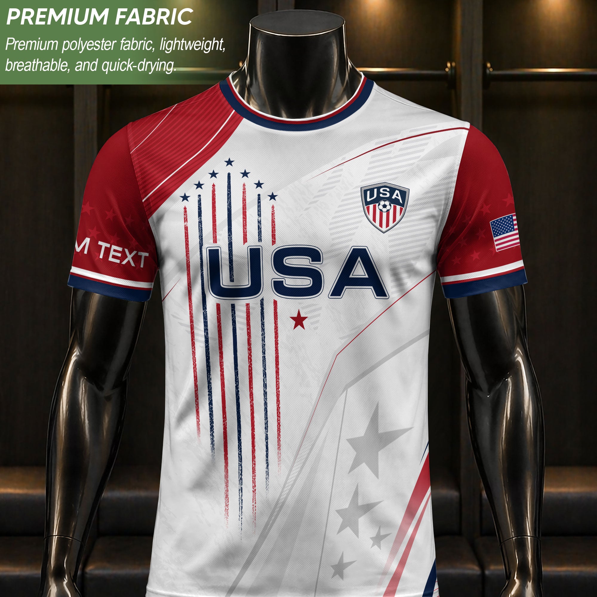 Custom USA Soccer Jersey Men White Red Personalized Name Number Football Shirt