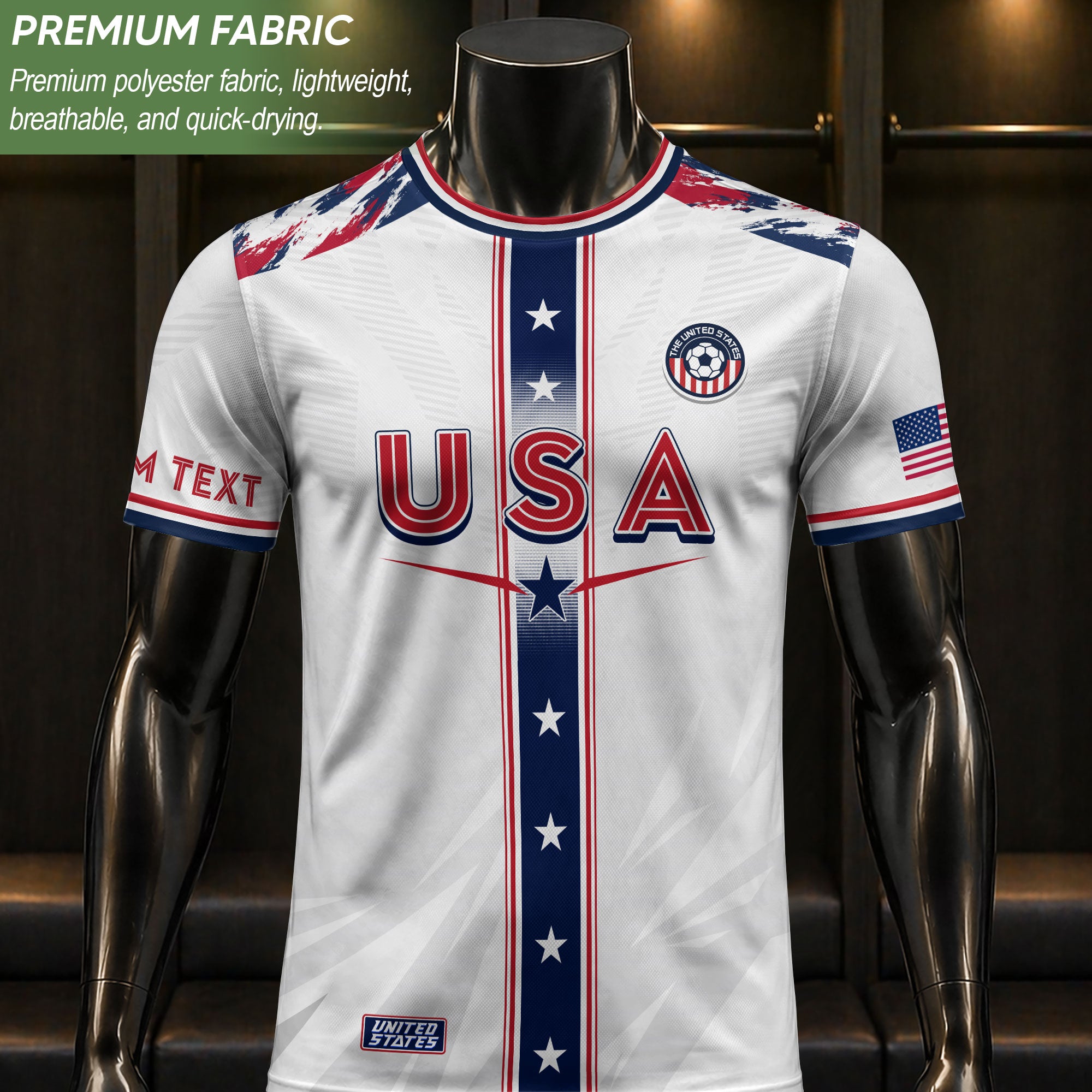 Custom USA Adult Soccer Jersey White Star Stripe Name Number Football Shirt
