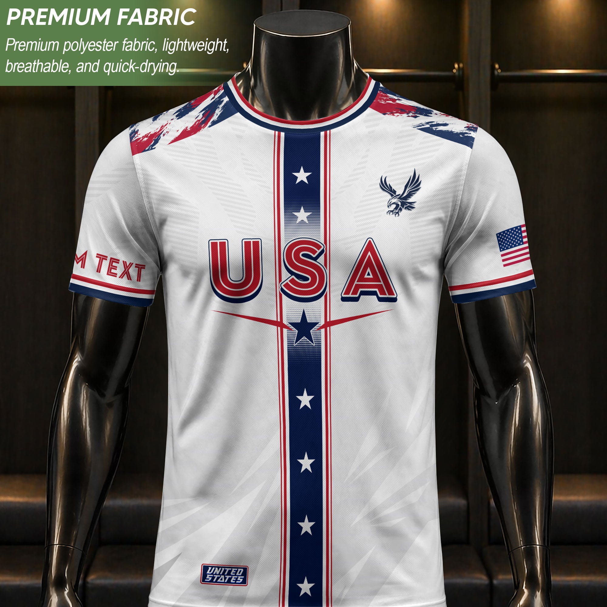 Custom USA Adult Soccer Jersey White Star Stripe Name Number Football Shirt