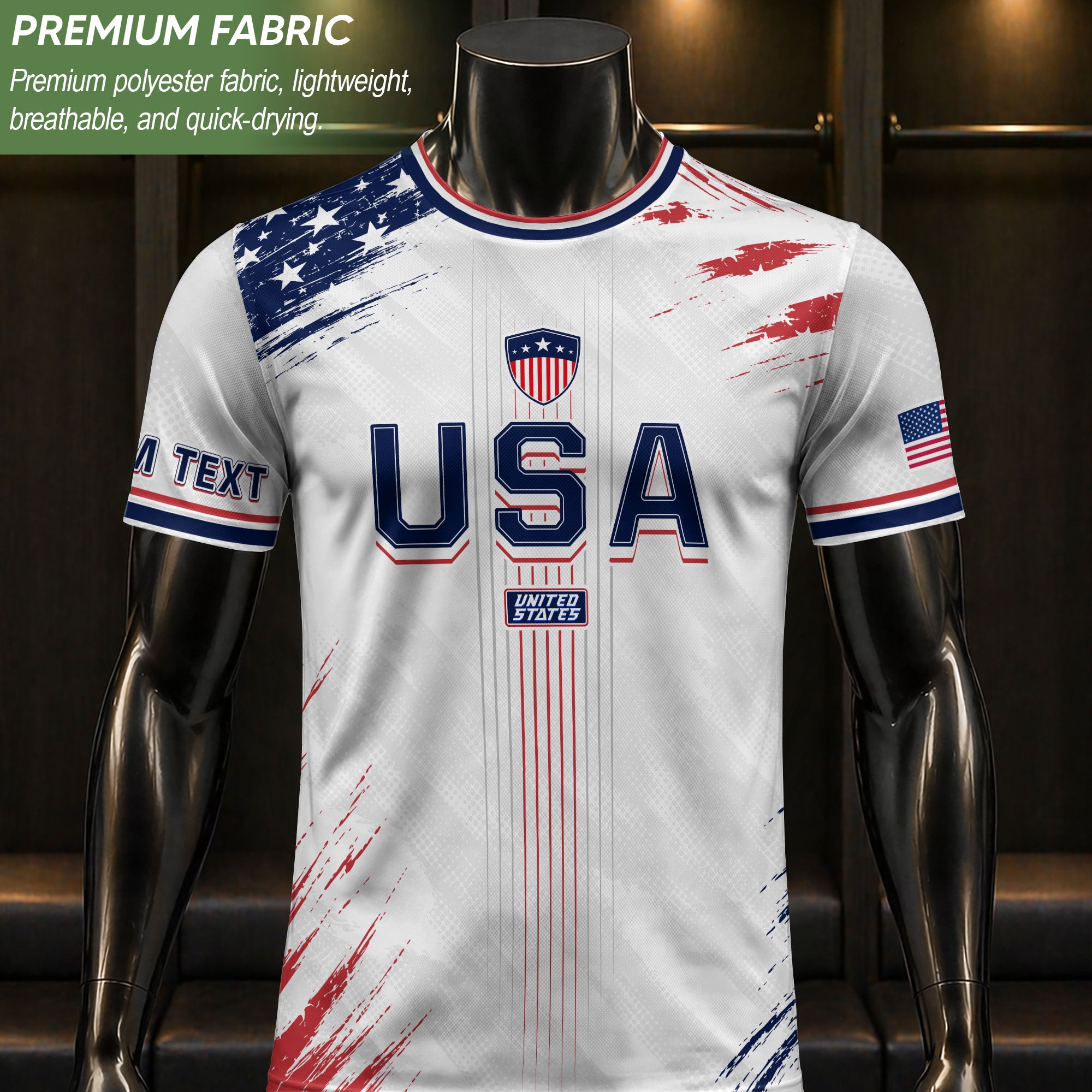 Custom USA Soccer Jersey Men White Brush Stroke Name Number Football Shirt