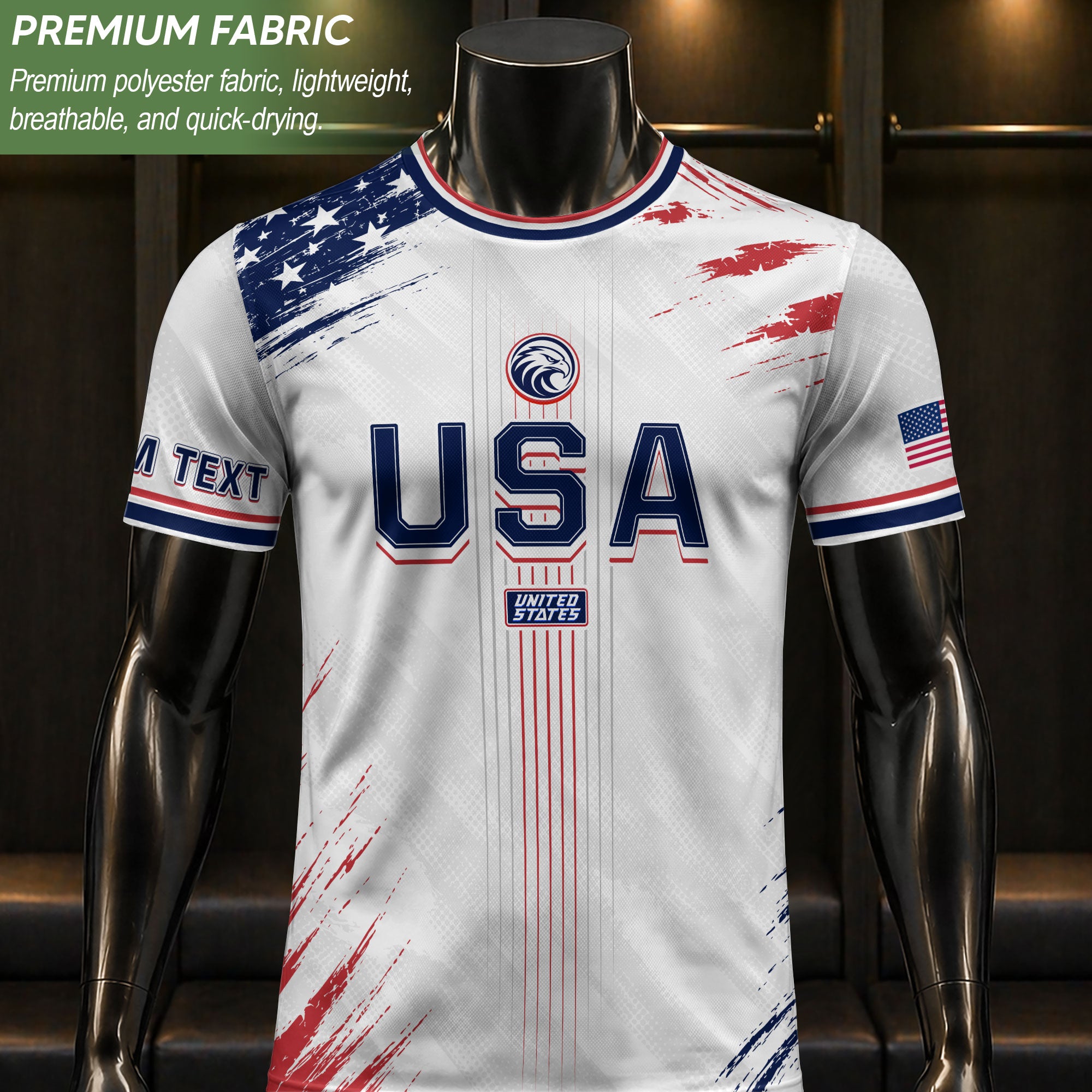Custom USA Soccer Jersey Men White Brush Stroke Name Number Football Shirt
