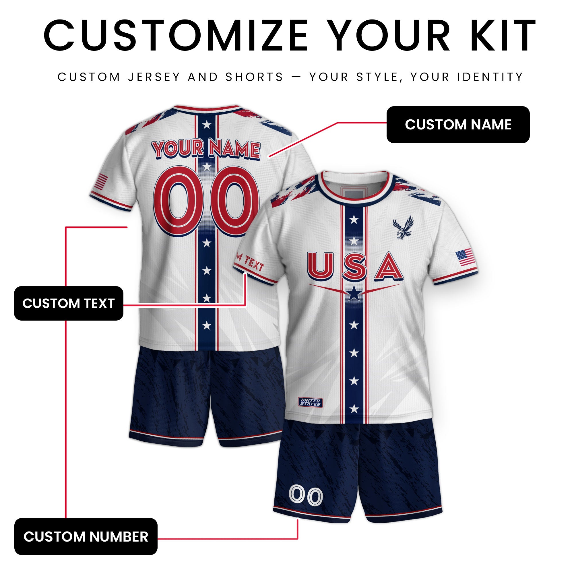 Custom Kids USA Soccer Jersey White Youth Star Stripe Personalized Football Team Shirt