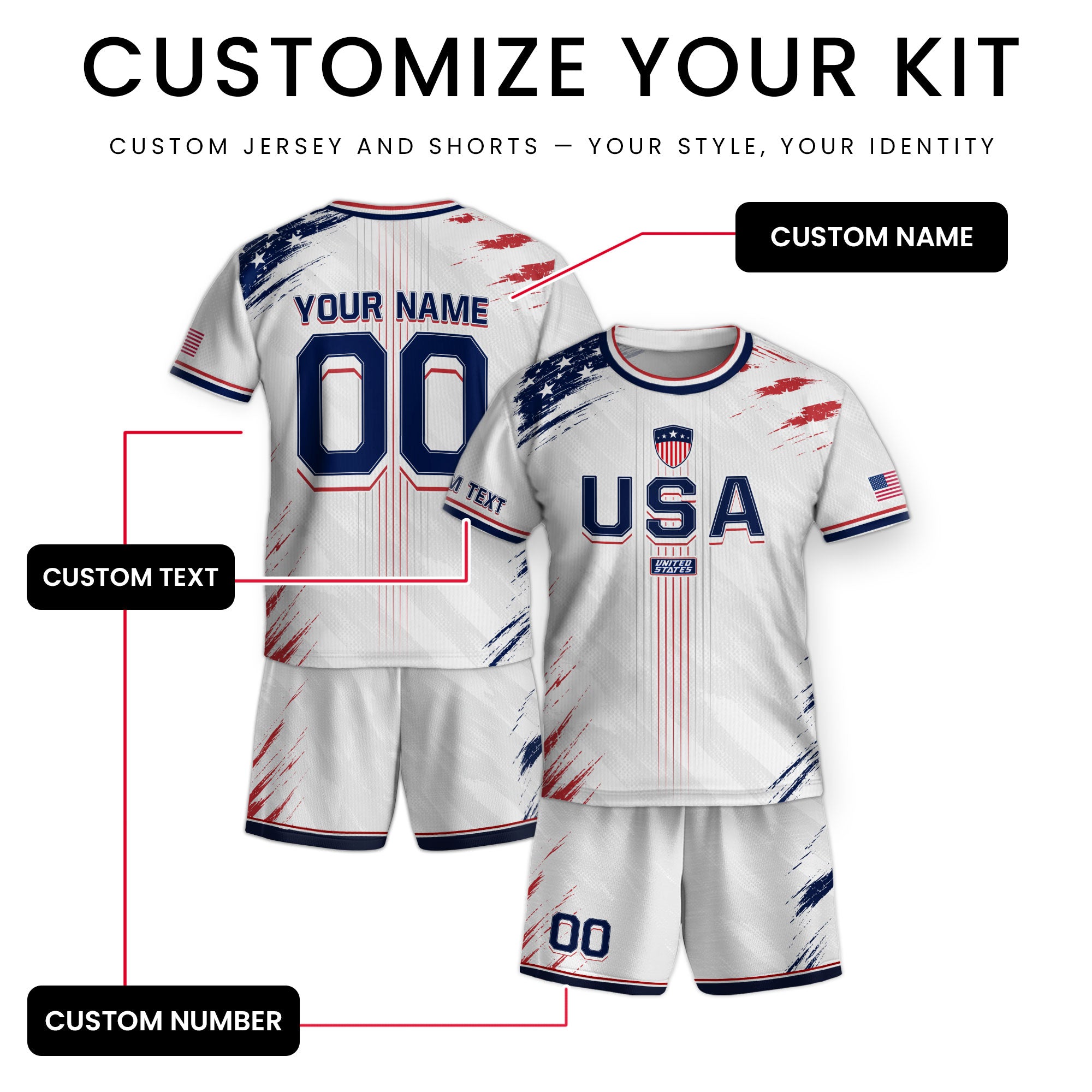 Custom Kids USA Soccer Jersey White Youth Distressed Flag Personalized Football Shirt