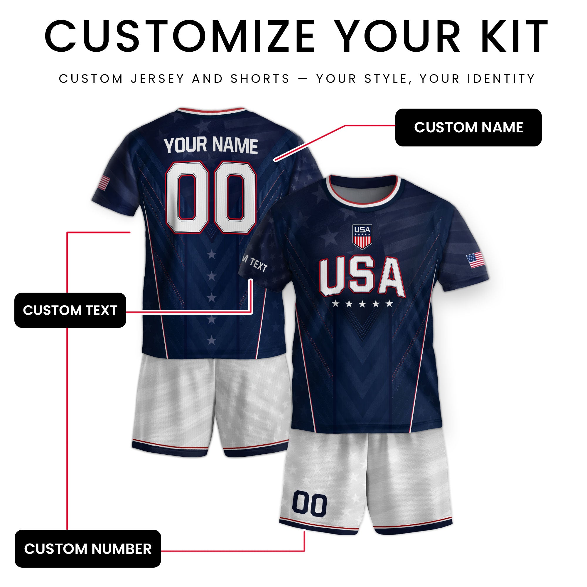 Custom Kids USA Soccer Jersey Blue Youth Patriotic Personalized Football Team Shirt