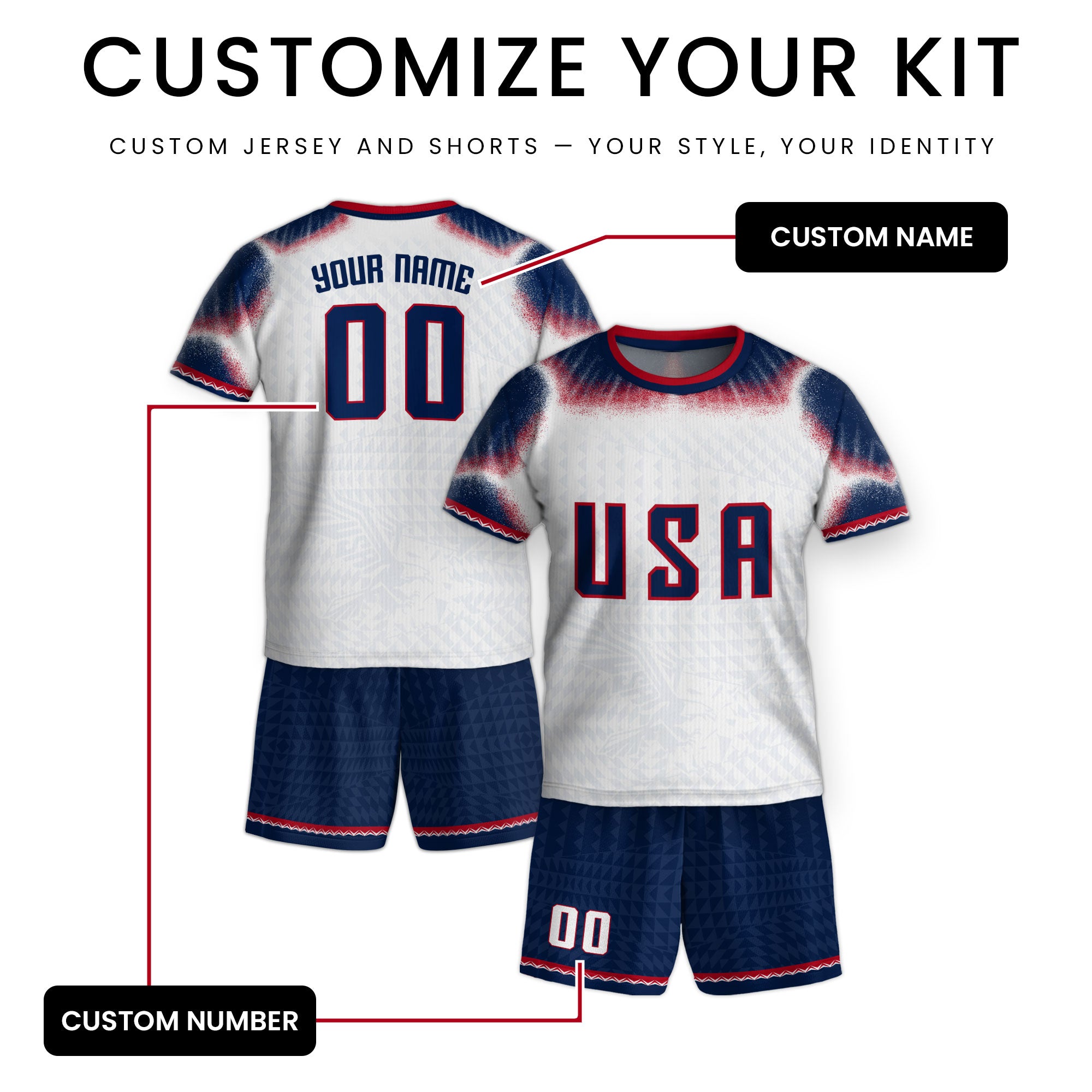 Personalized Name Number USA Soccer Jersey White American Flag Eagle Football Shirt Youth