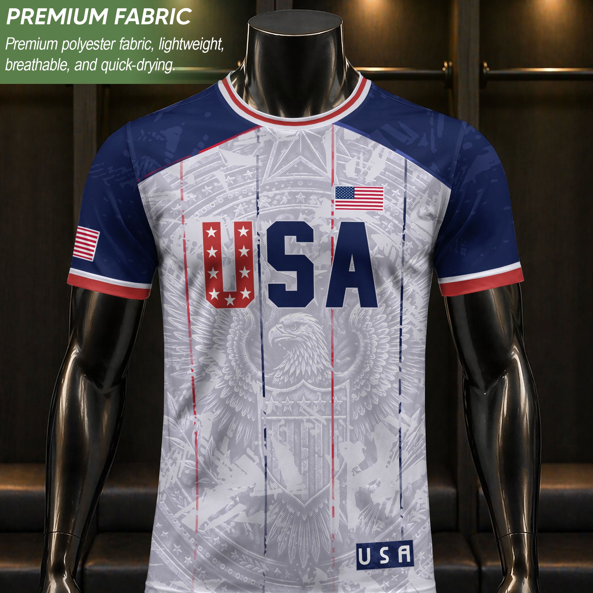 USA Soccer Jersey Men White Patriotic Eagle Team Graphic Football Shirt - Rust Field Wear
