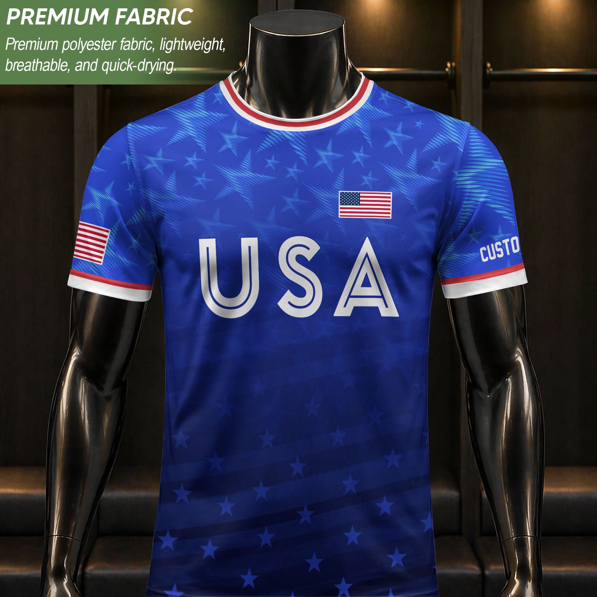 USA Soccer Jersey Blue Personalized American Football Shirt All Over Stars Print Men