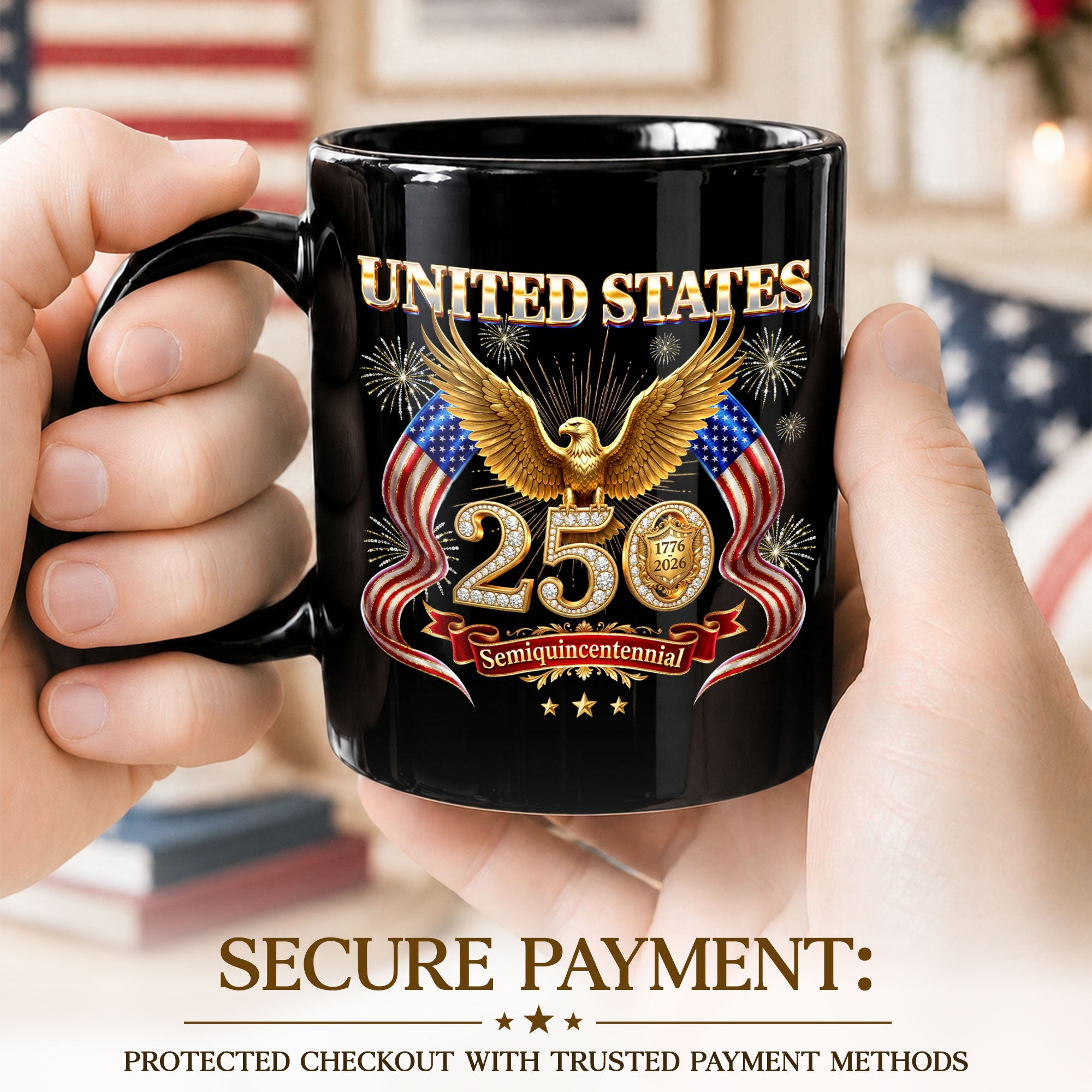United States 1776 2026 Ceramic Mug - Vintage Patriotic Golden Eagle US Cup