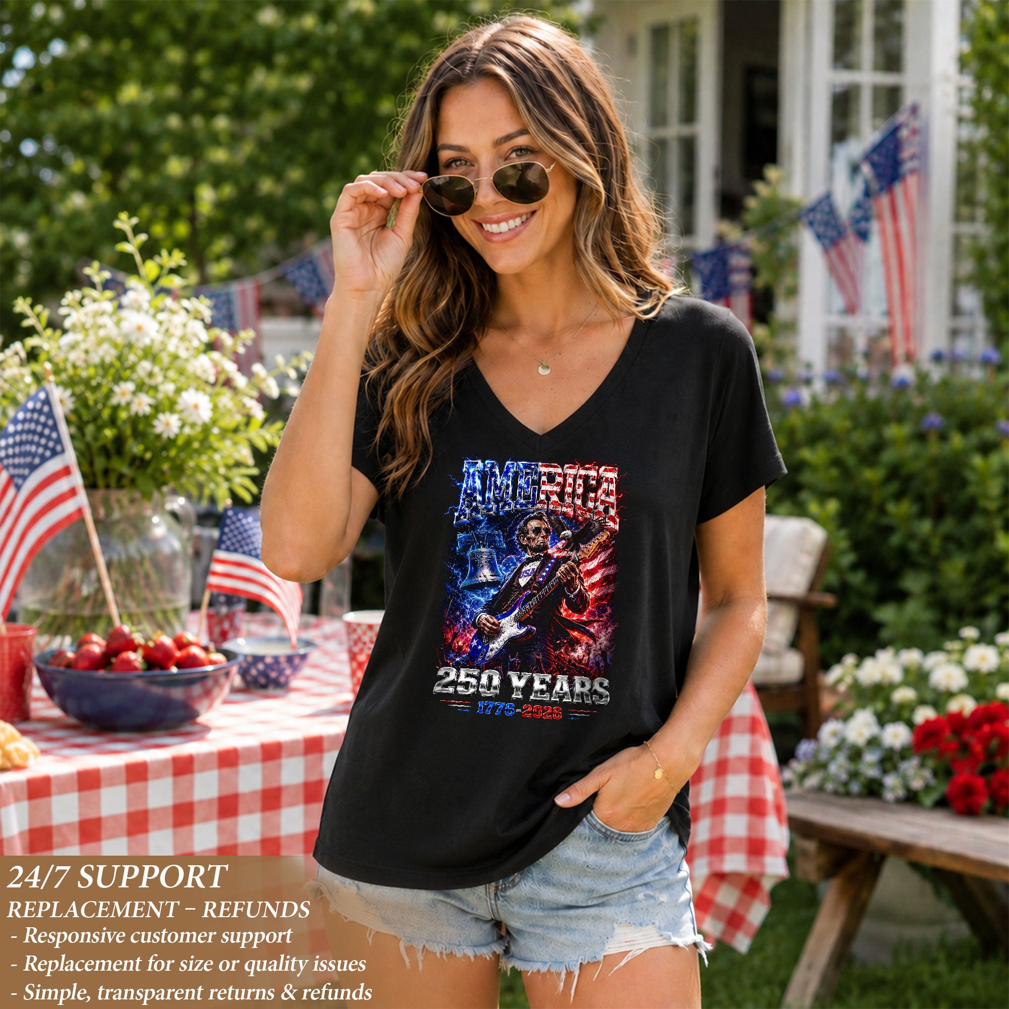 Vintage Abraham Lincoln Rocker V-neck Shirt - Patriotic USA 1776-2026 Graphic Apparel