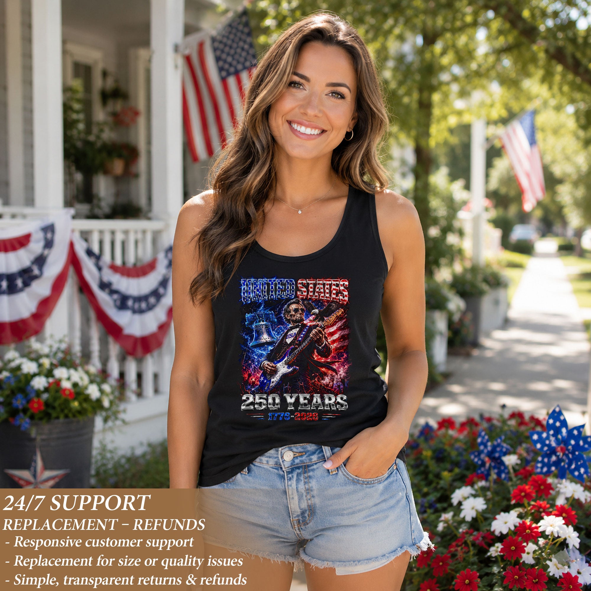 Lincoln 1776-2026 Patriotic Women Tank Top - Graphic Sleeveless Summer Shirt Apparel - Rust Field Wear