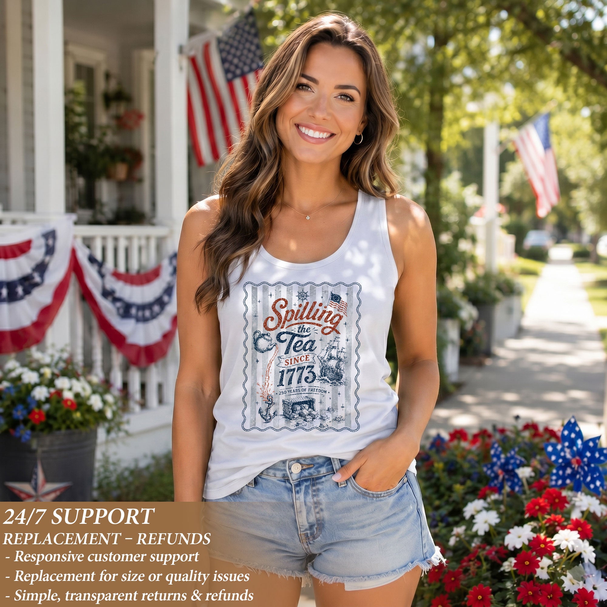 Spilling The Tea Since 1773 Patriotic Tank Top Women Historical Graphic Sleeveless