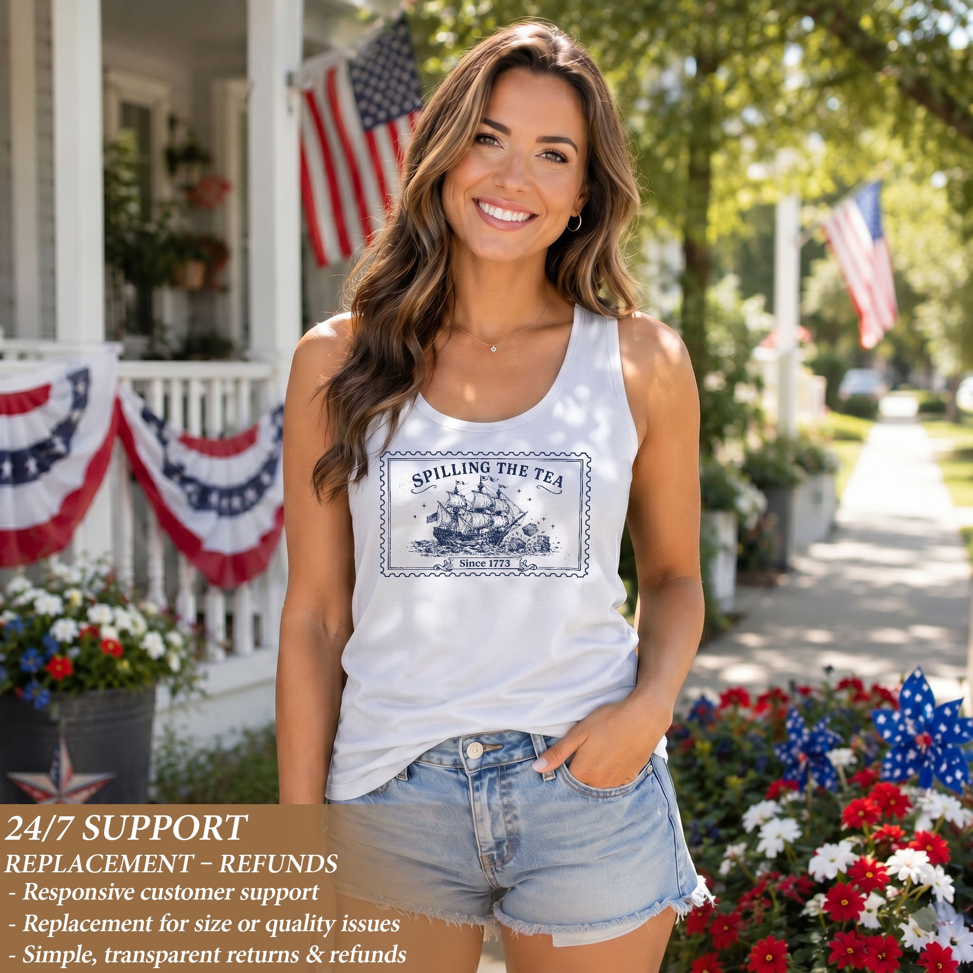 Patriotic Spilling The Tea 1773 Tank Top Women Historical Graphic Sleeveless Style