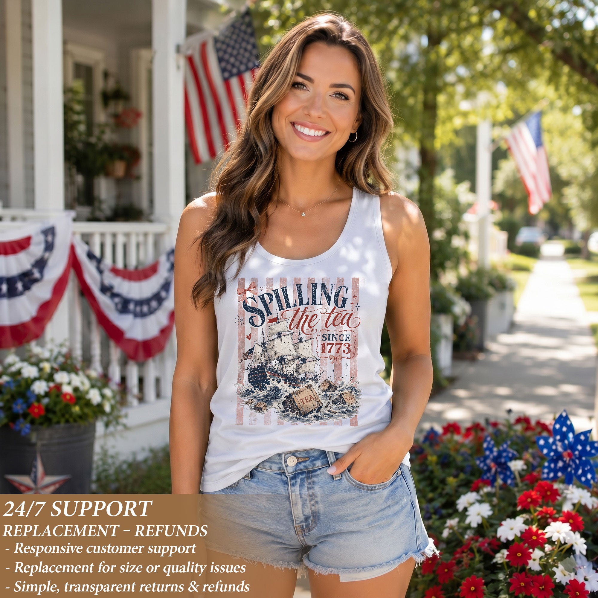 Spilling The Tea Since 1773 Tank Top Women Patriotic Graphic Sleeveless Summer Shirt