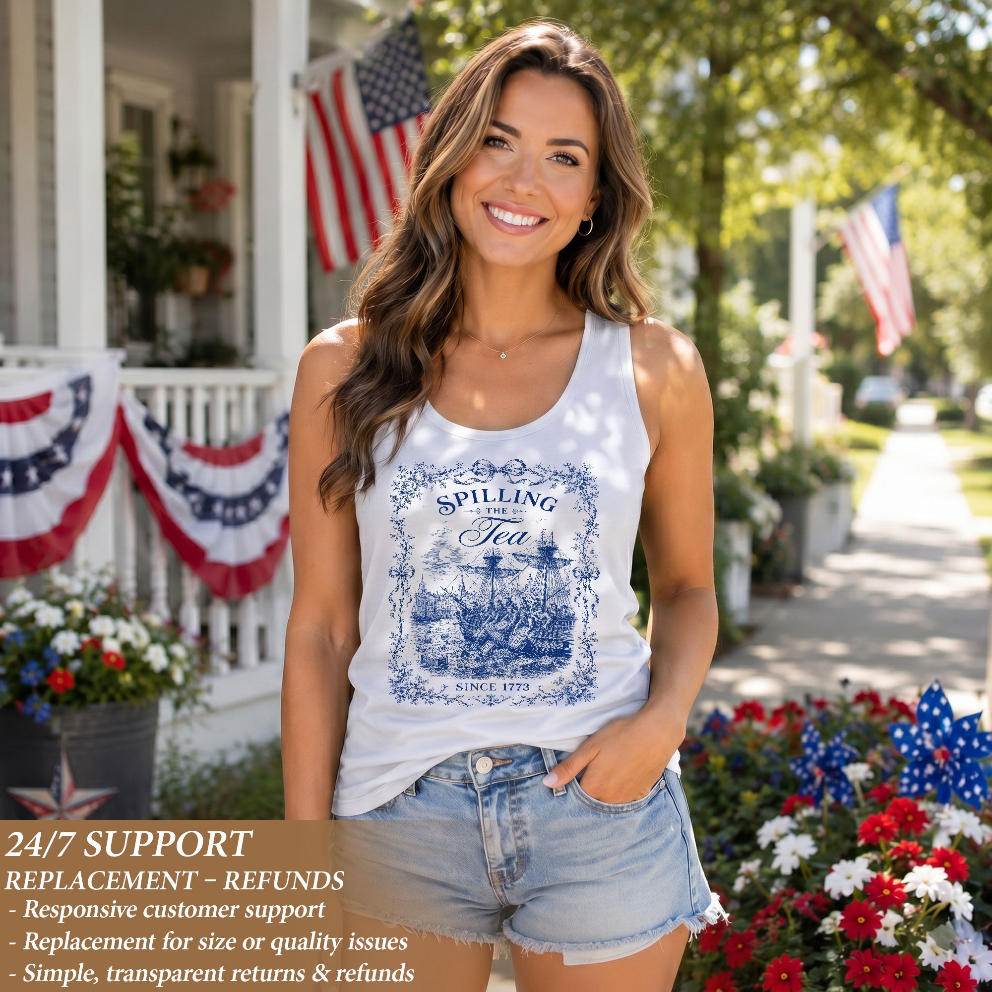 Tank Top Women Vintage 1773 Spilling The Tea Patriotic Graphic Sleeveless Apparel