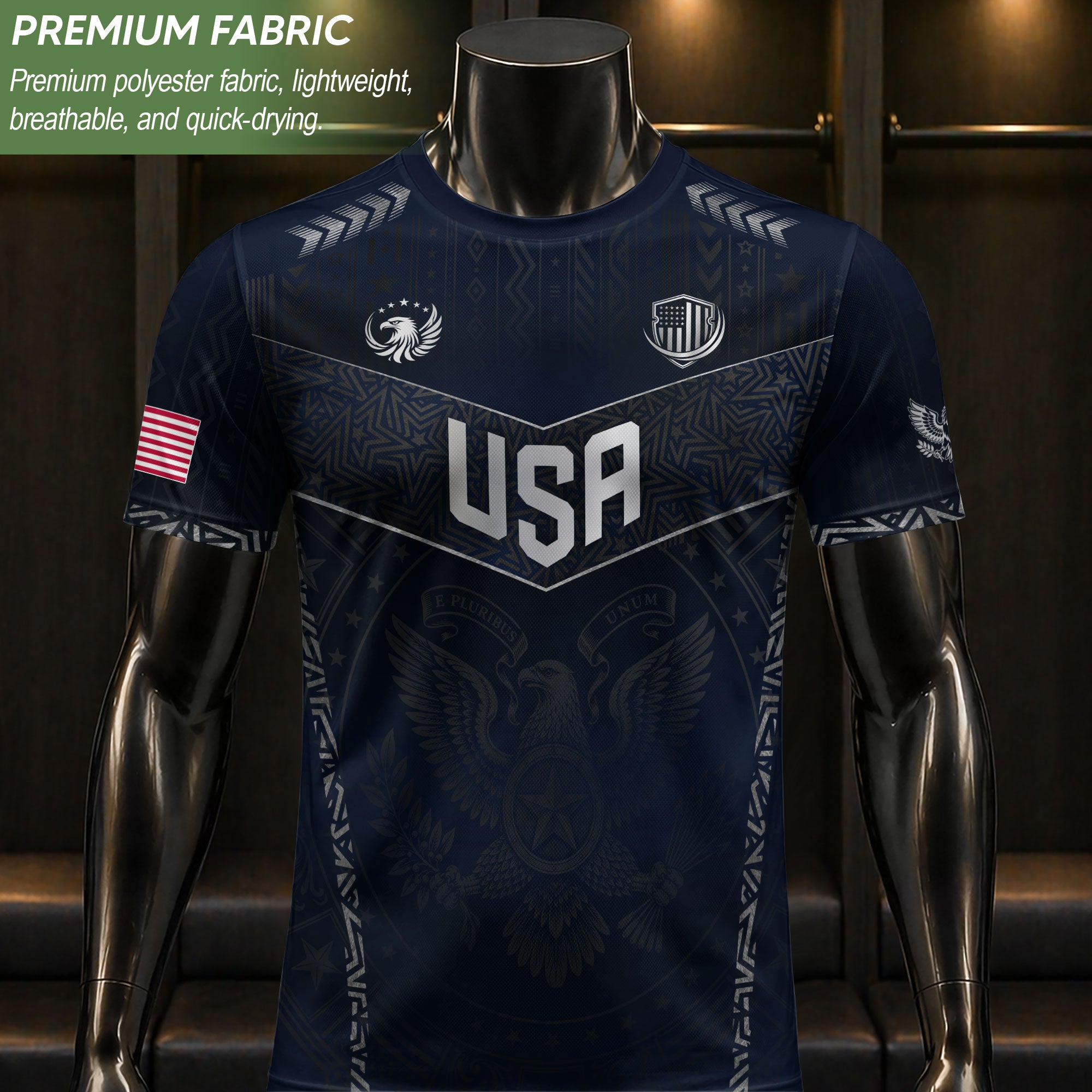 Adult Soccer Jersey Blue Patriotic Style - Bold Eagle Graphic Team Performance Shirt