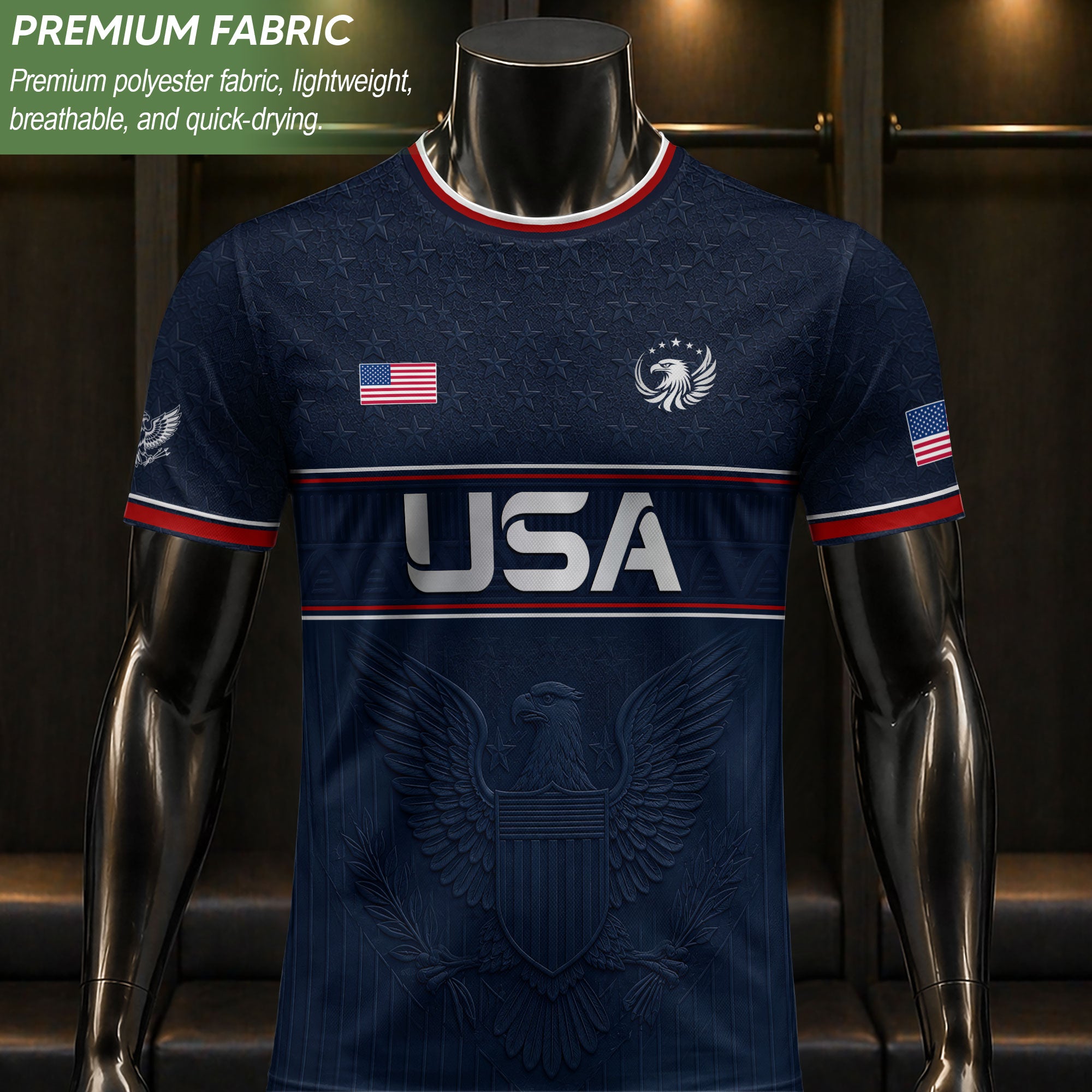 Blue Adult Soccer Jersey Classic Style - Patriotic Eagle Graphic Team Training Shirt