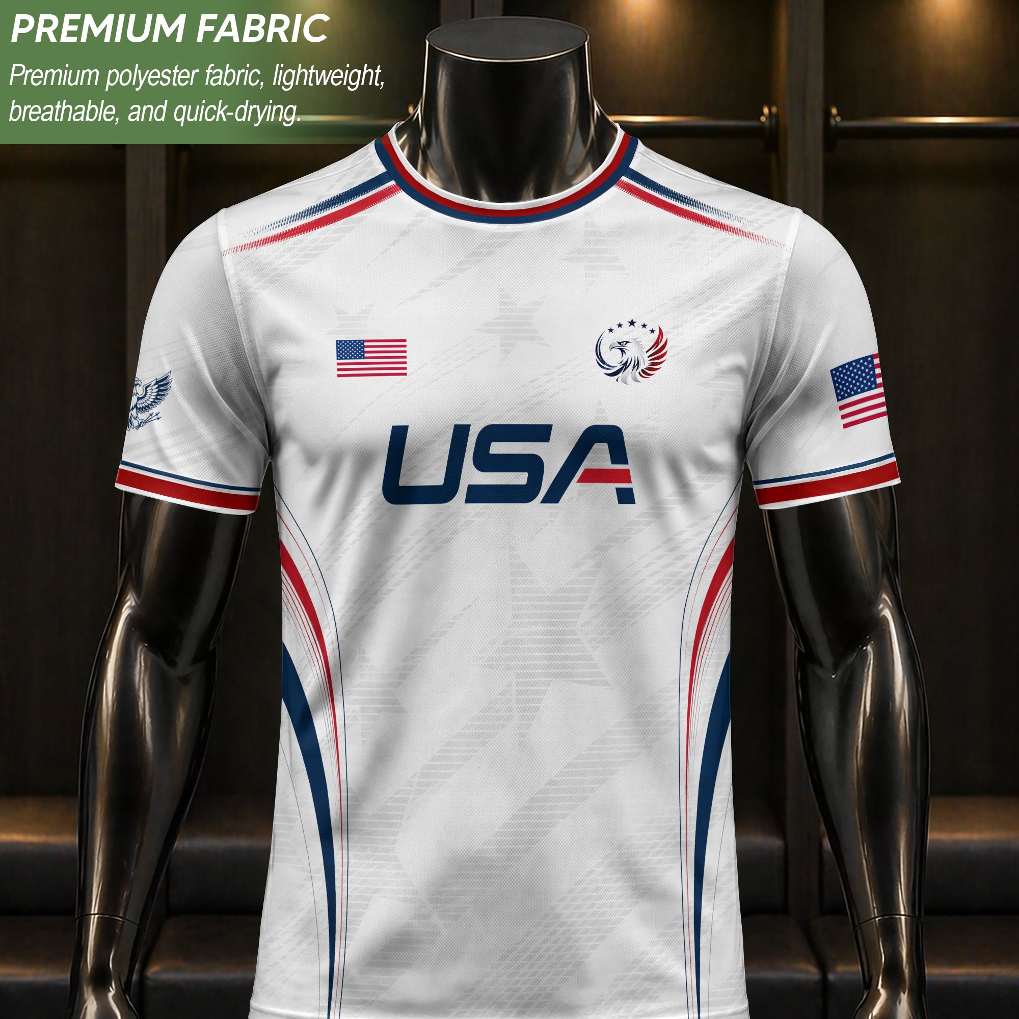 White Adult Soccer Jersey Patriotic Look - Pro Eagle Graphic Team Performance Shirt