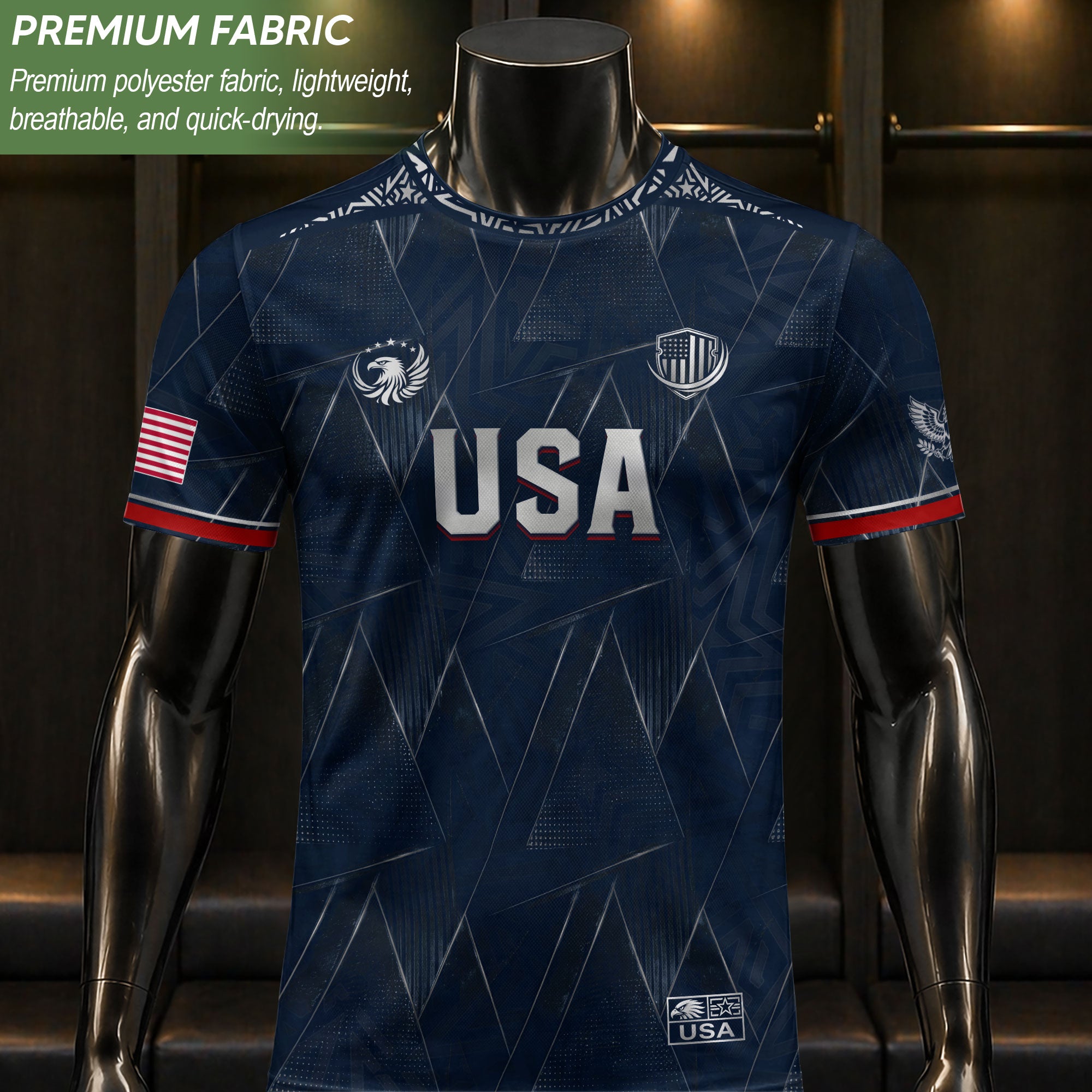 Adult Soccer Jersey Blue Patriotic Design - Bold Eagle Graphic Sport Training Shirt