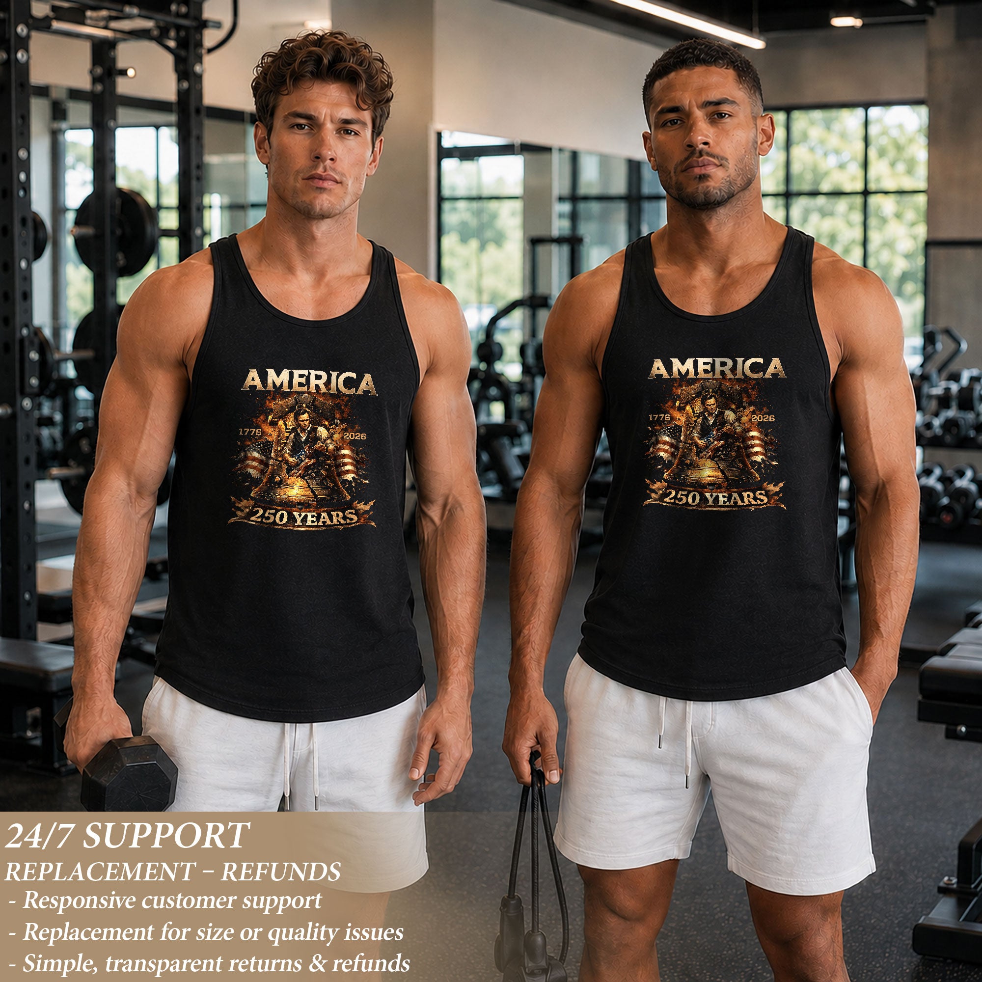 Men's Tank Top Patriotic Guitarist Bell Graphic 1776-2026 Historical Style Sleeveless Tee