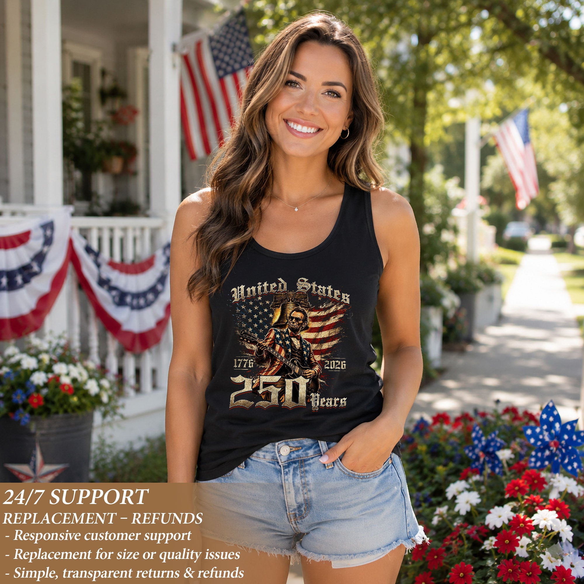 Abraham Lincoln Women Tank Top Patriotic American 1776 2026 250 Years Liberty Shirt - Rust Field Wear