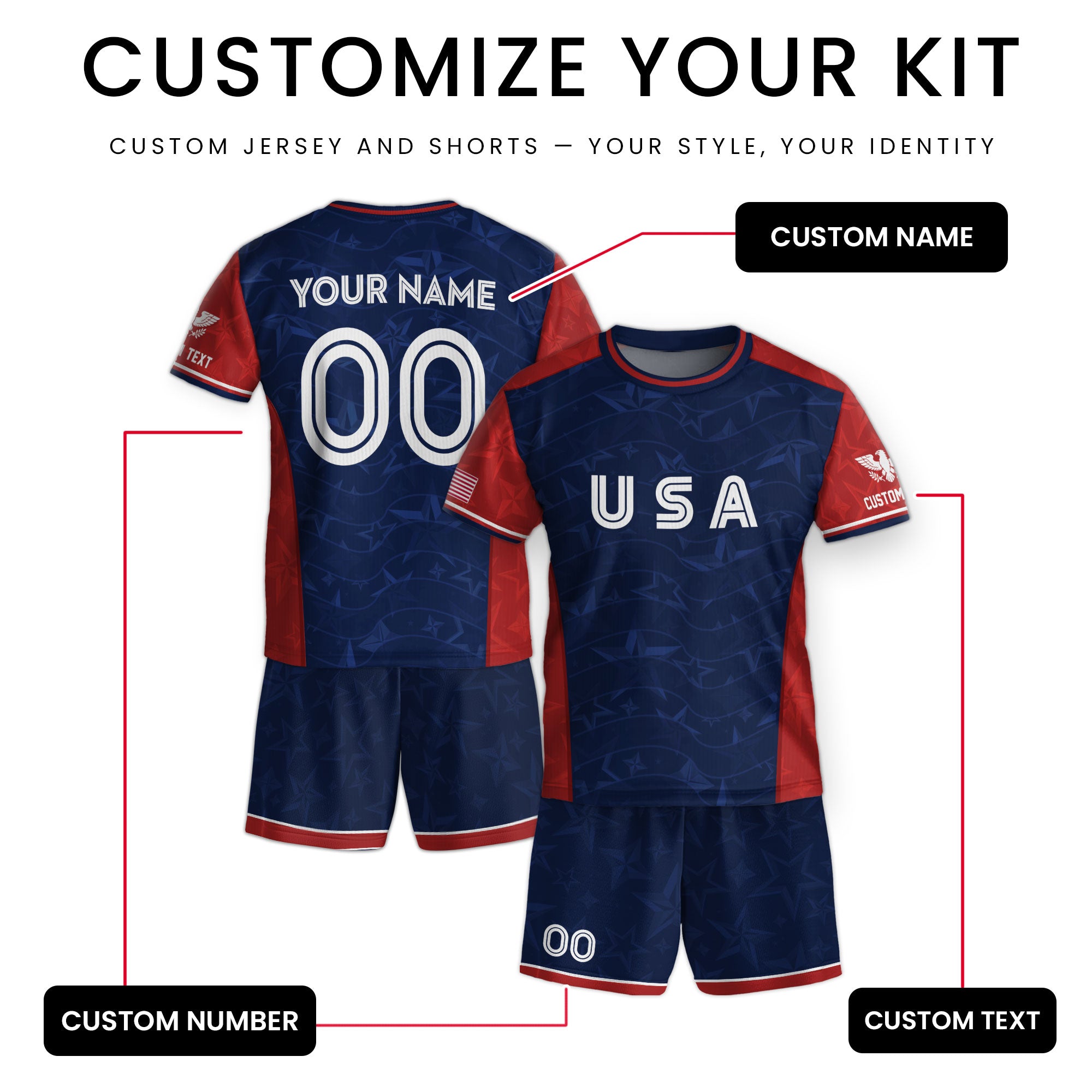 Custom Kid USA Soccer Jersey Navy Blue Patriotic Graphic Personalized Youth Top