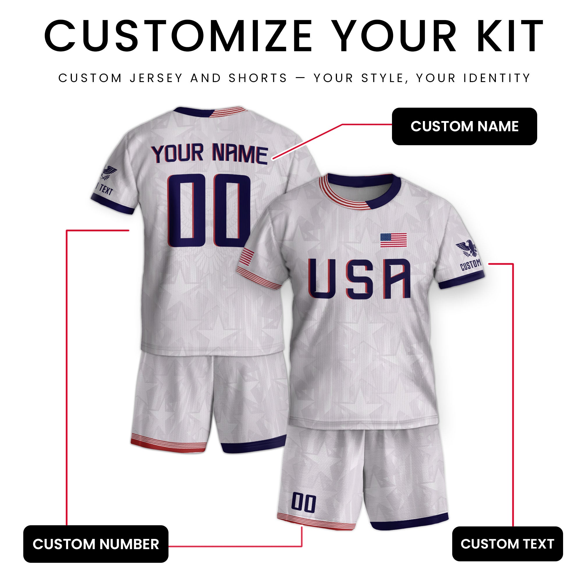 USA Youth Custom Soccer Jersey Heritage Collection White Personalized Sportswear Top