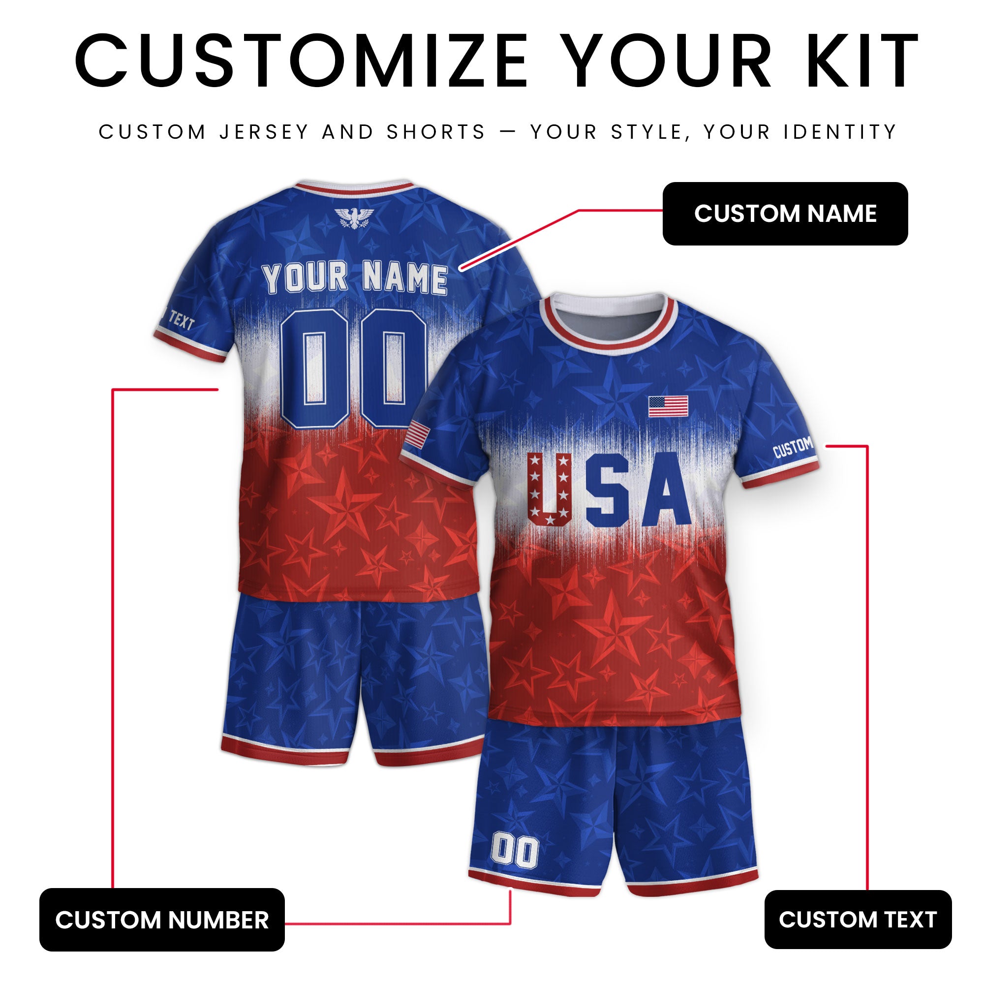 Youth Custom USA Soccer Jersey Heritage Collection Red Star Graphic Personalized Shirt