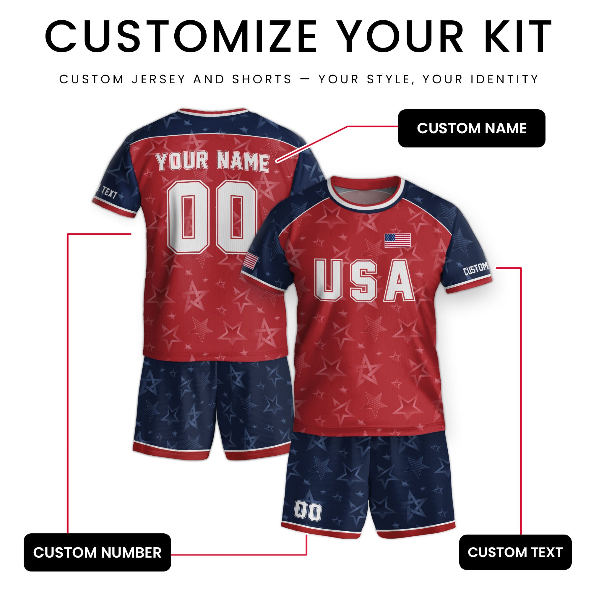 USA Custom Kid Soccer Jersey Heritage Collection Red Star Personalized Youth Sport Top