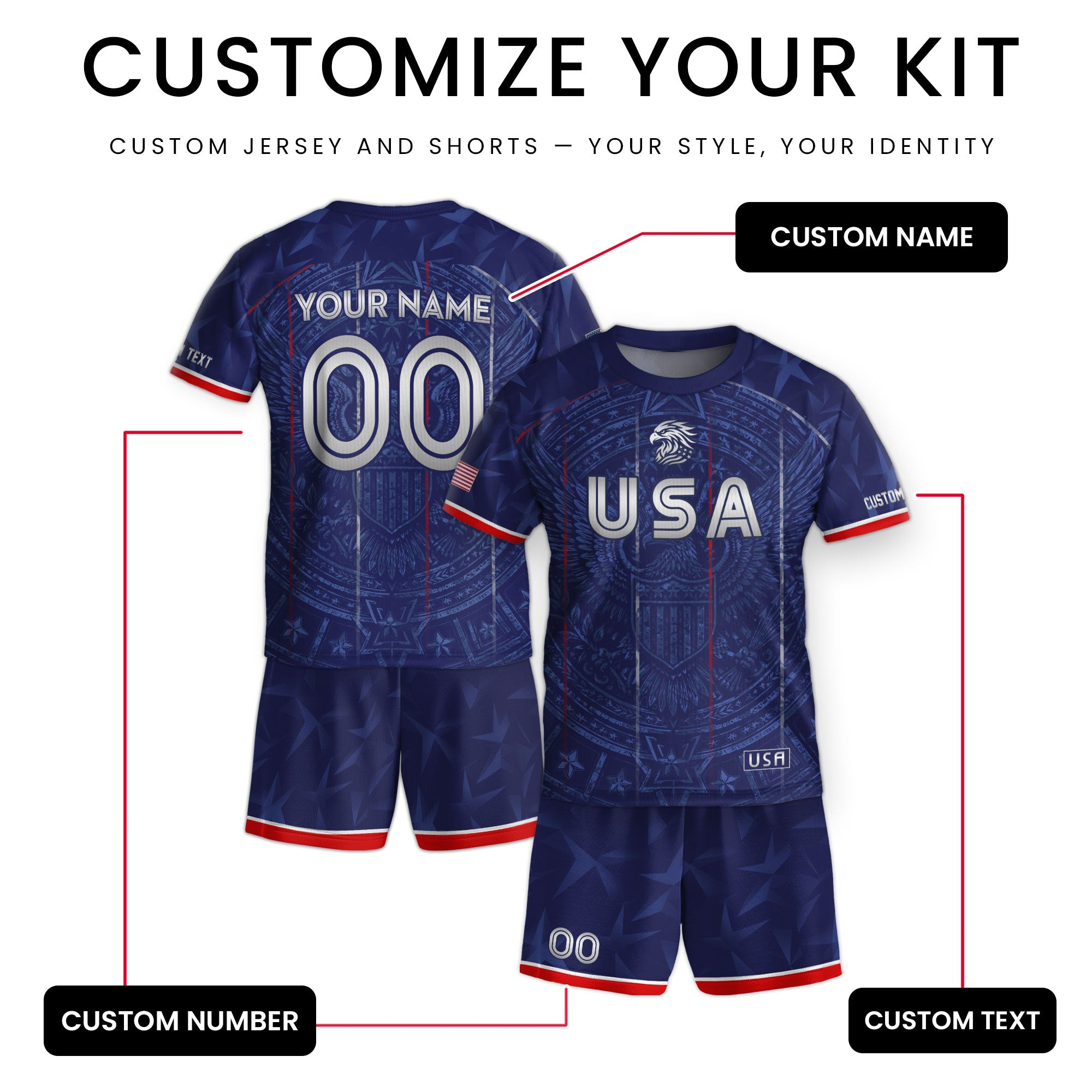 Personalized Navy Kids USA Soccer Jersey Royal Youth Patriotic US Flag Football Shirt