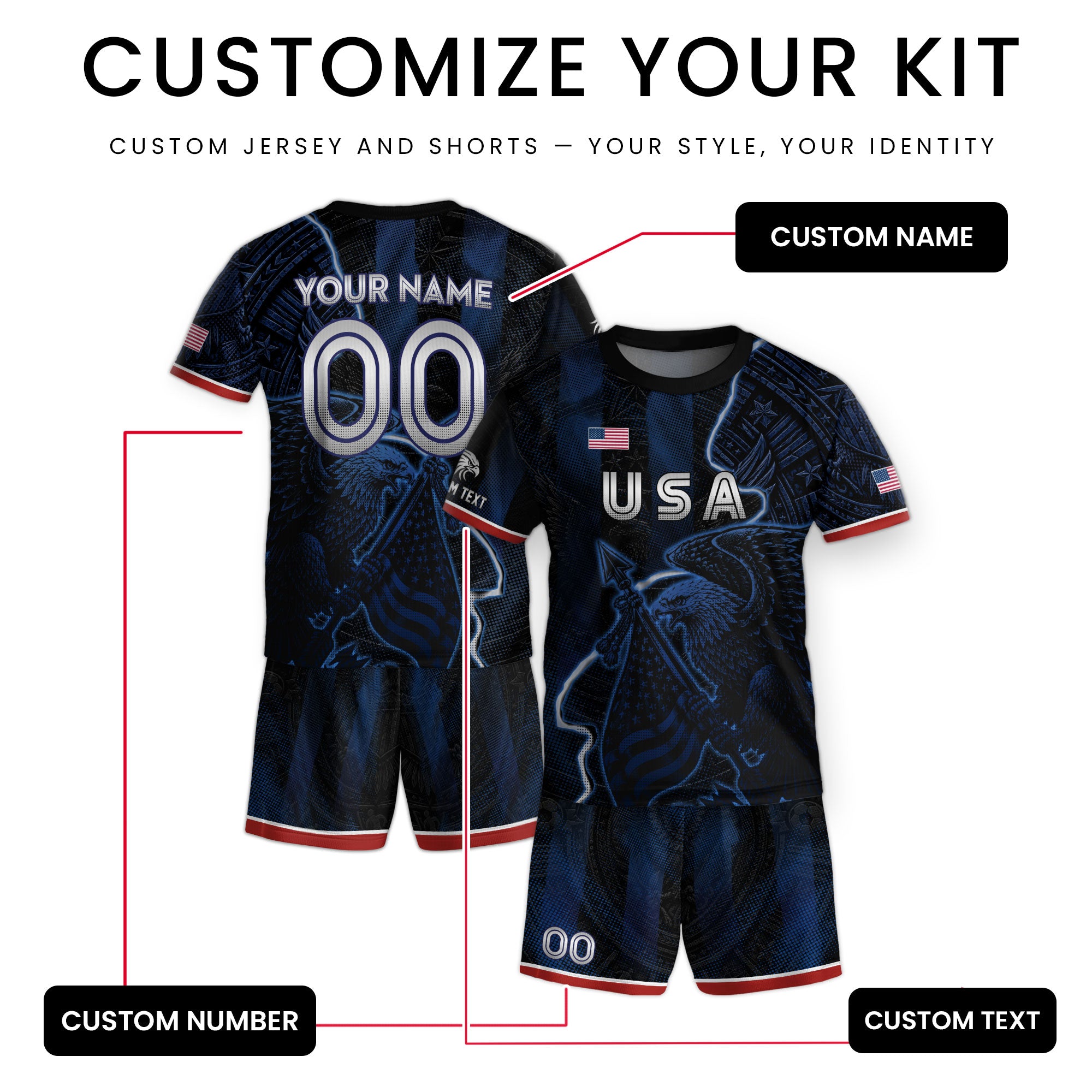 Custom Kids USA Soccer Jersey Navy Personalized Youth Patriotic Football Shirt