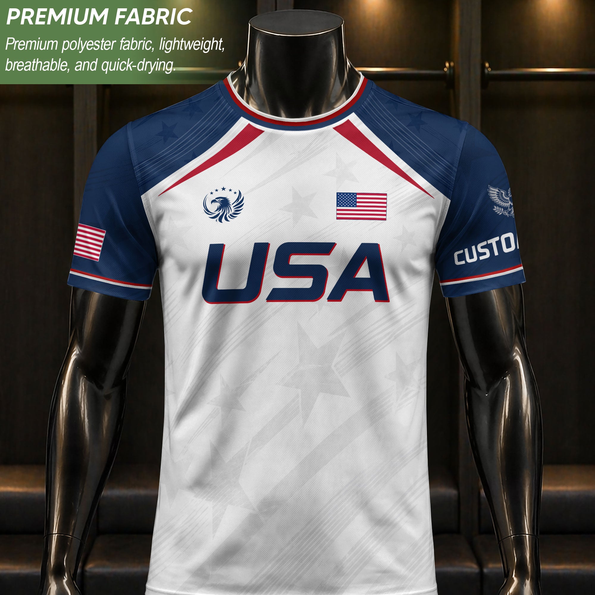 Custom Adult USA Soccer Jersey White Red Blue Patriotic American Team Football Shirt