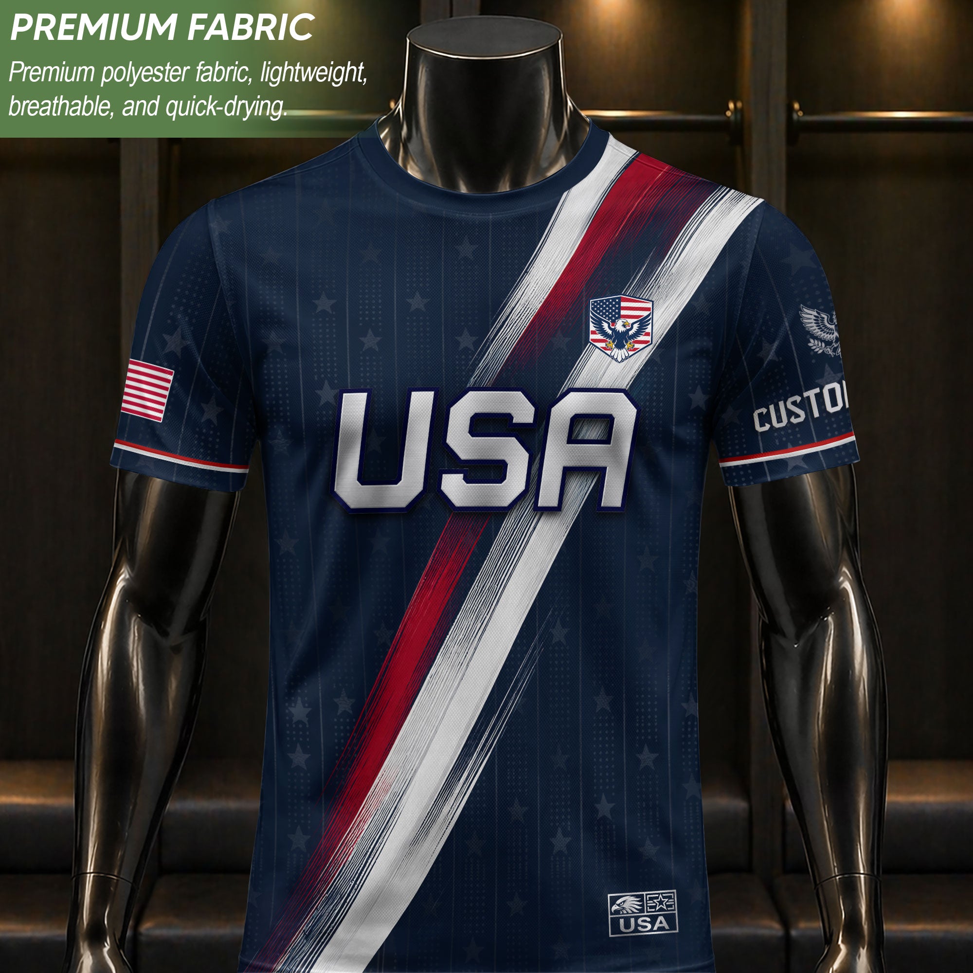 Custom Adult USA Soccer Jersey Navy Blue Patriotic American Eagle Team Football Shirt
