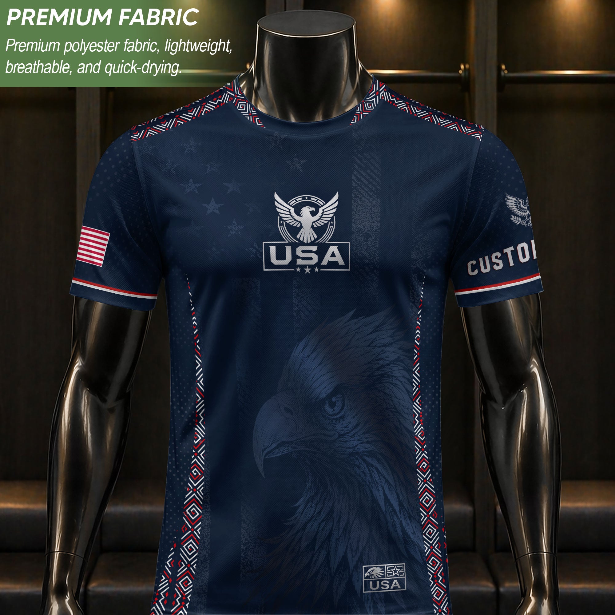 Personalized Adult USA Soccer Jersey Navy Blue Patriotic American Eagle Football Shirt