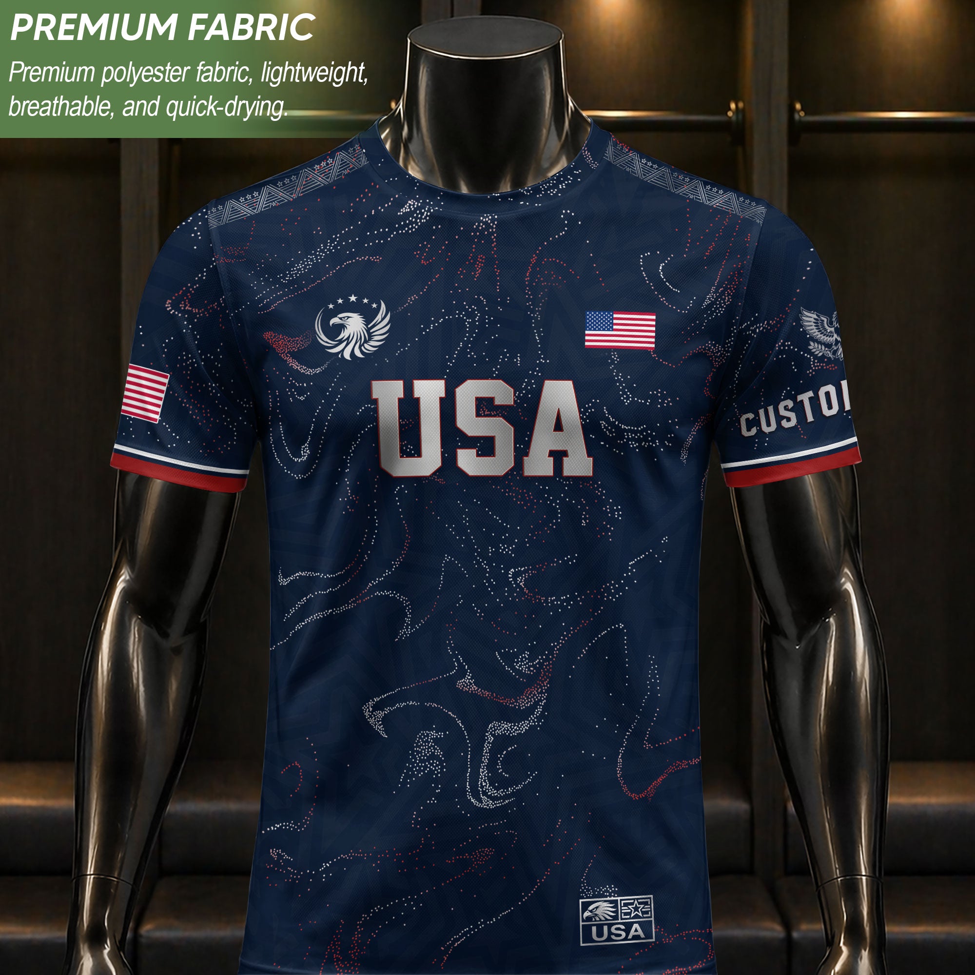Custom Adult USA Soccer Jersey Navy Blue Patriotic American Flag Marble Football Shirt