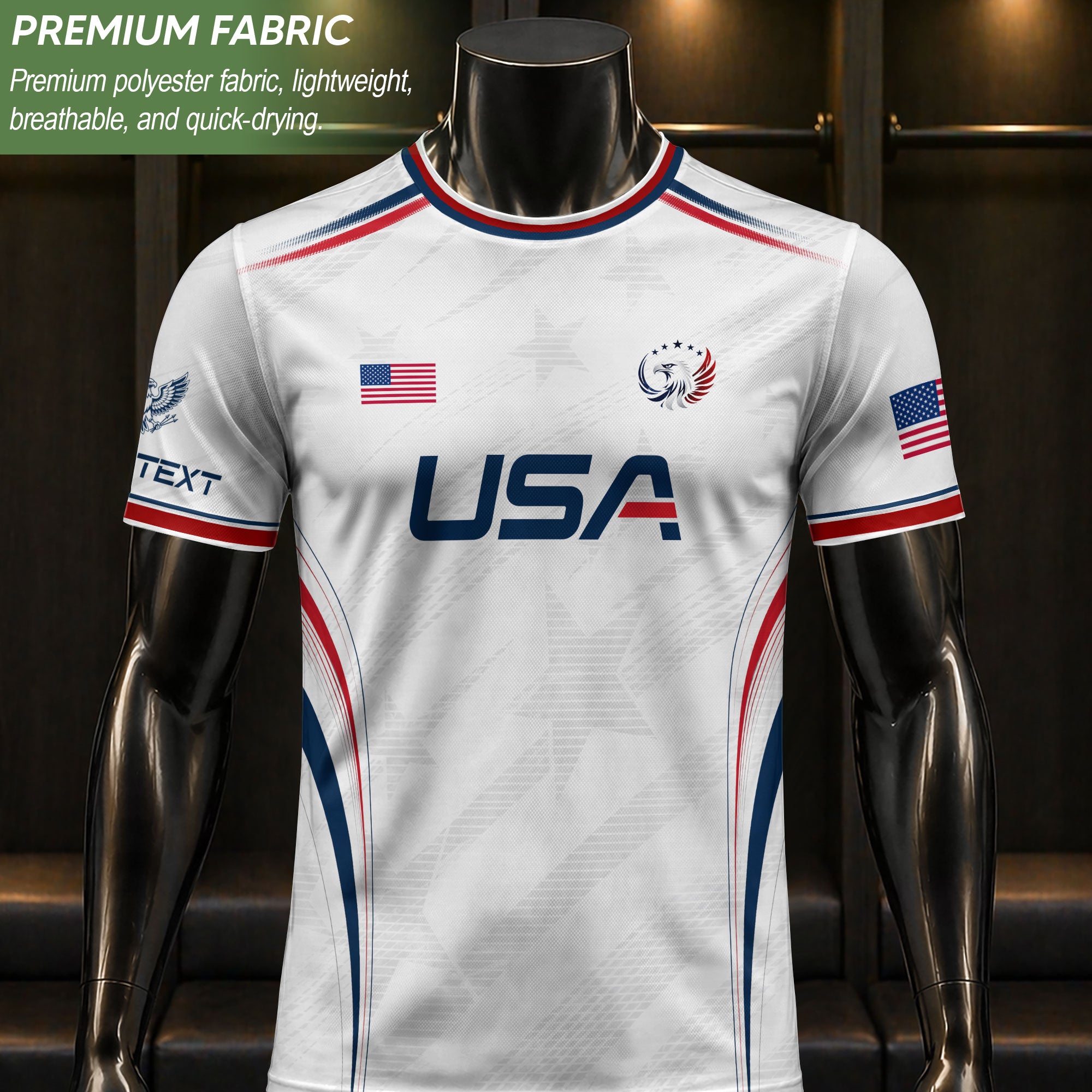 Custom White USA Soccer Jersey Personalized Adult Name Number Patriotic Sports Uniform