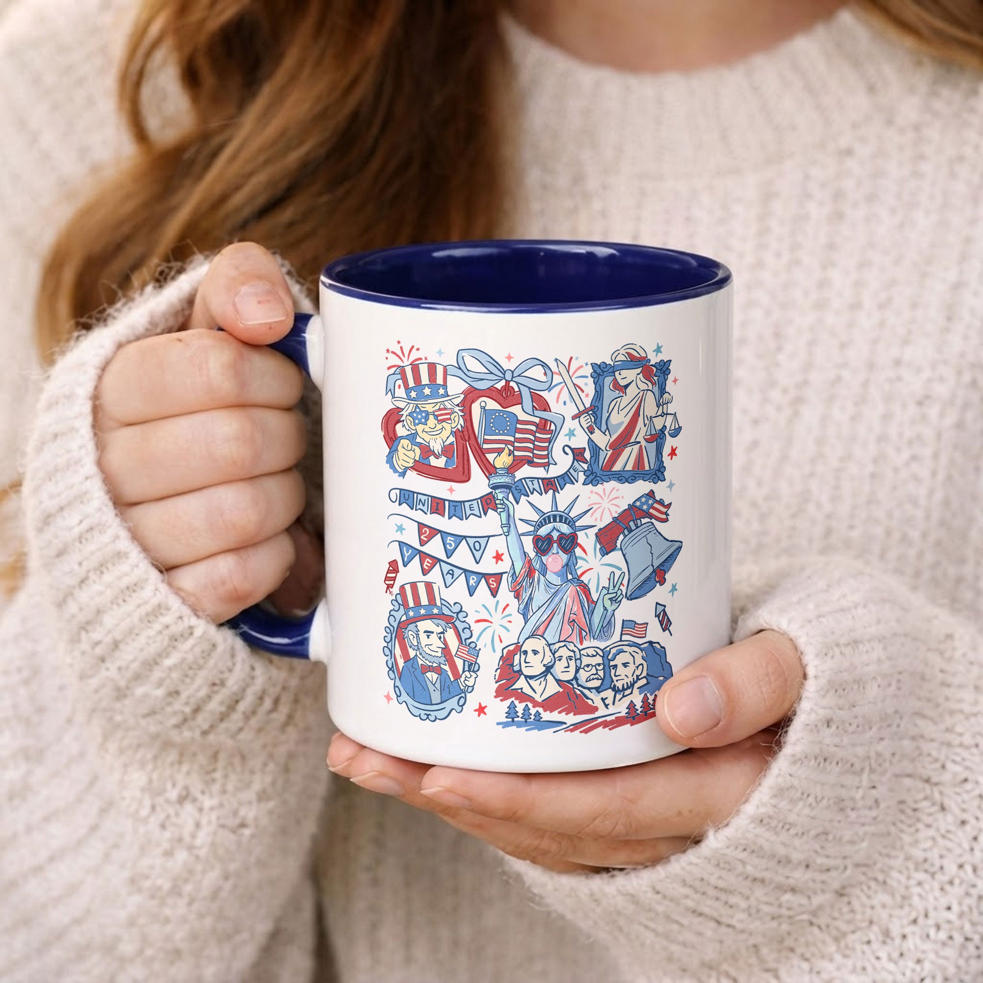 250 Years American Heritage Accent Mug - Retro Patriotic Stamps Uncle Sam Cup