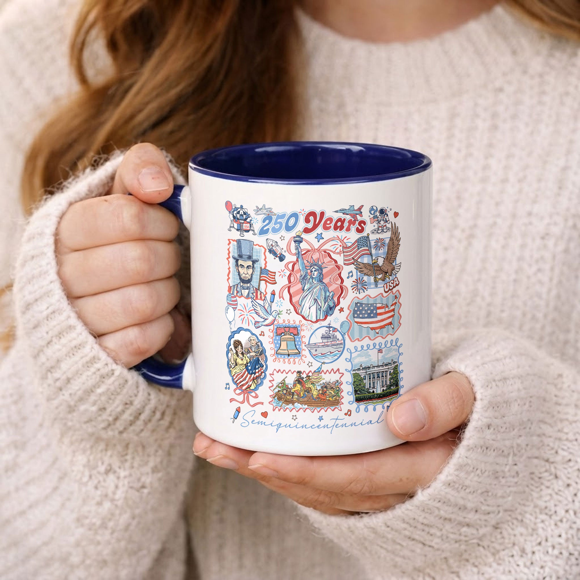 250 Years US Freedom Edition Accent Mug - Retro American History Icons Gift Cup