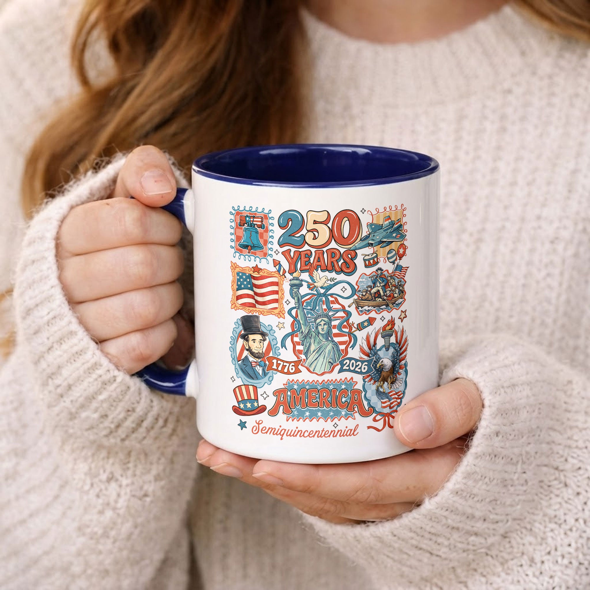 250 Years American Legacy Accent Mug - Vintage Doodle Stamps Historical Patriotic Gift Cup