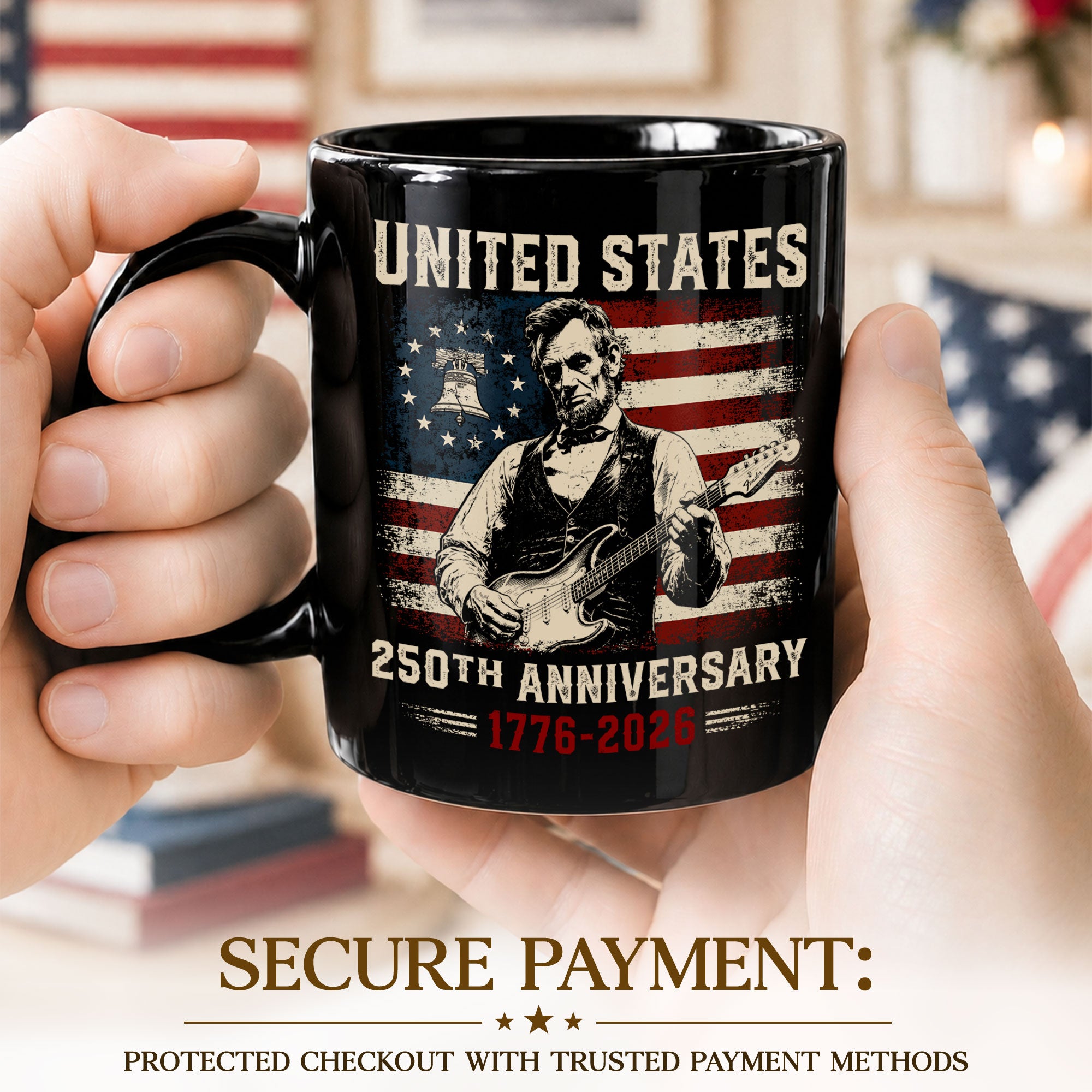 United States 250th Anniversary Mug Abraham Lincoln Guitar 1776 2026 Ceramic - Rust Field Wear