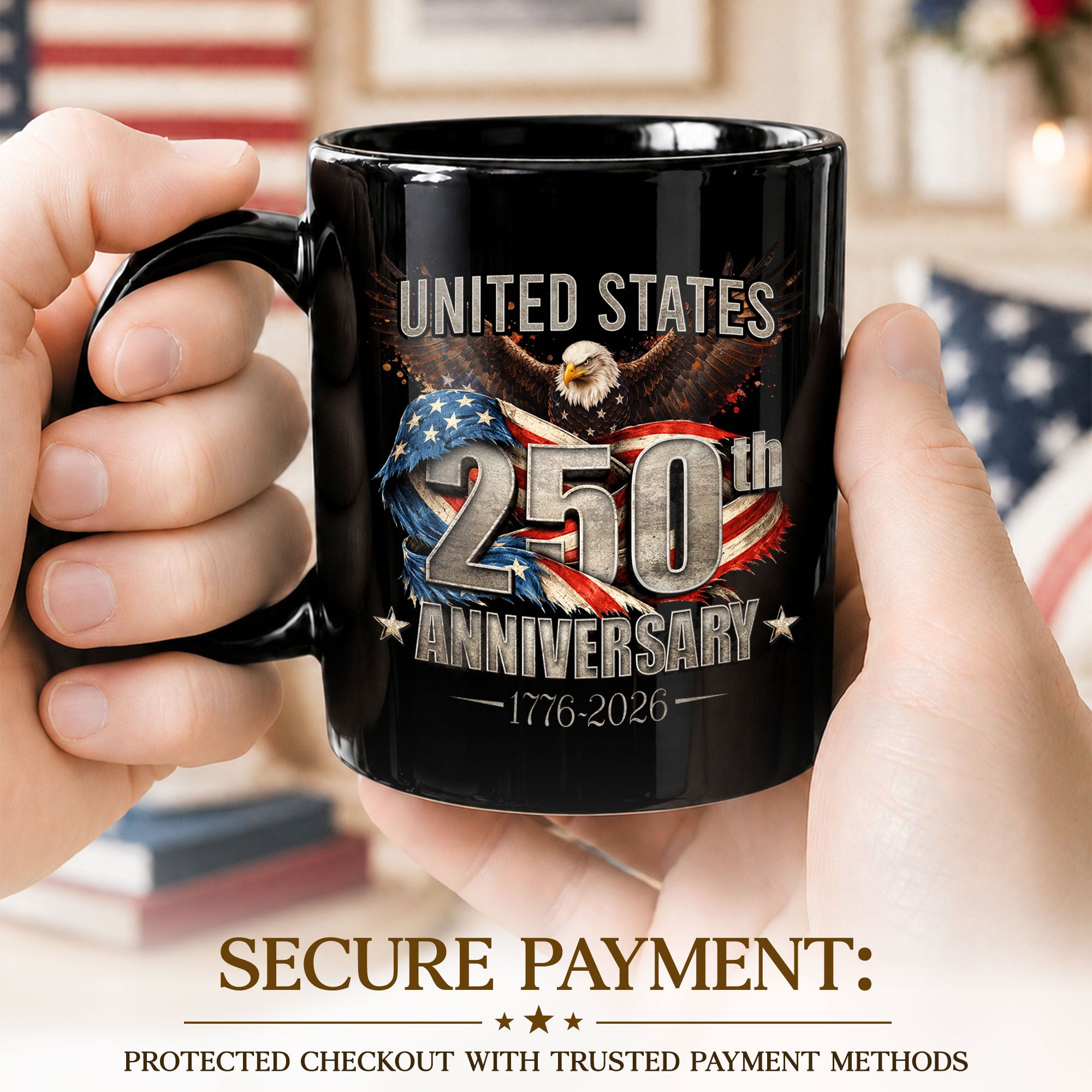 United States 250th Anniversary Mug - 1776-2026 Patriotic Bald Eagle Drinkware Gift