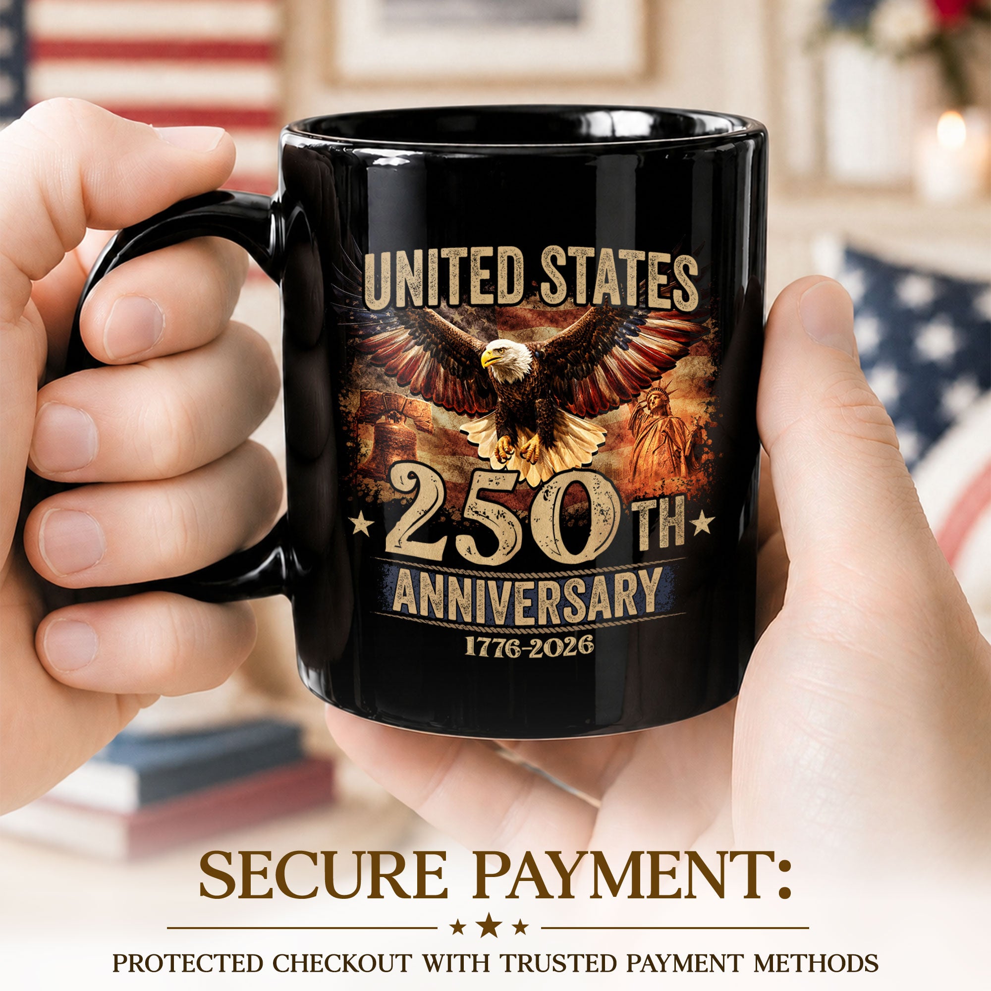 USA 250th Anniversary Mug - 1776-2026 Patriotic Eagle and Liberty Bell Drinkware Gift