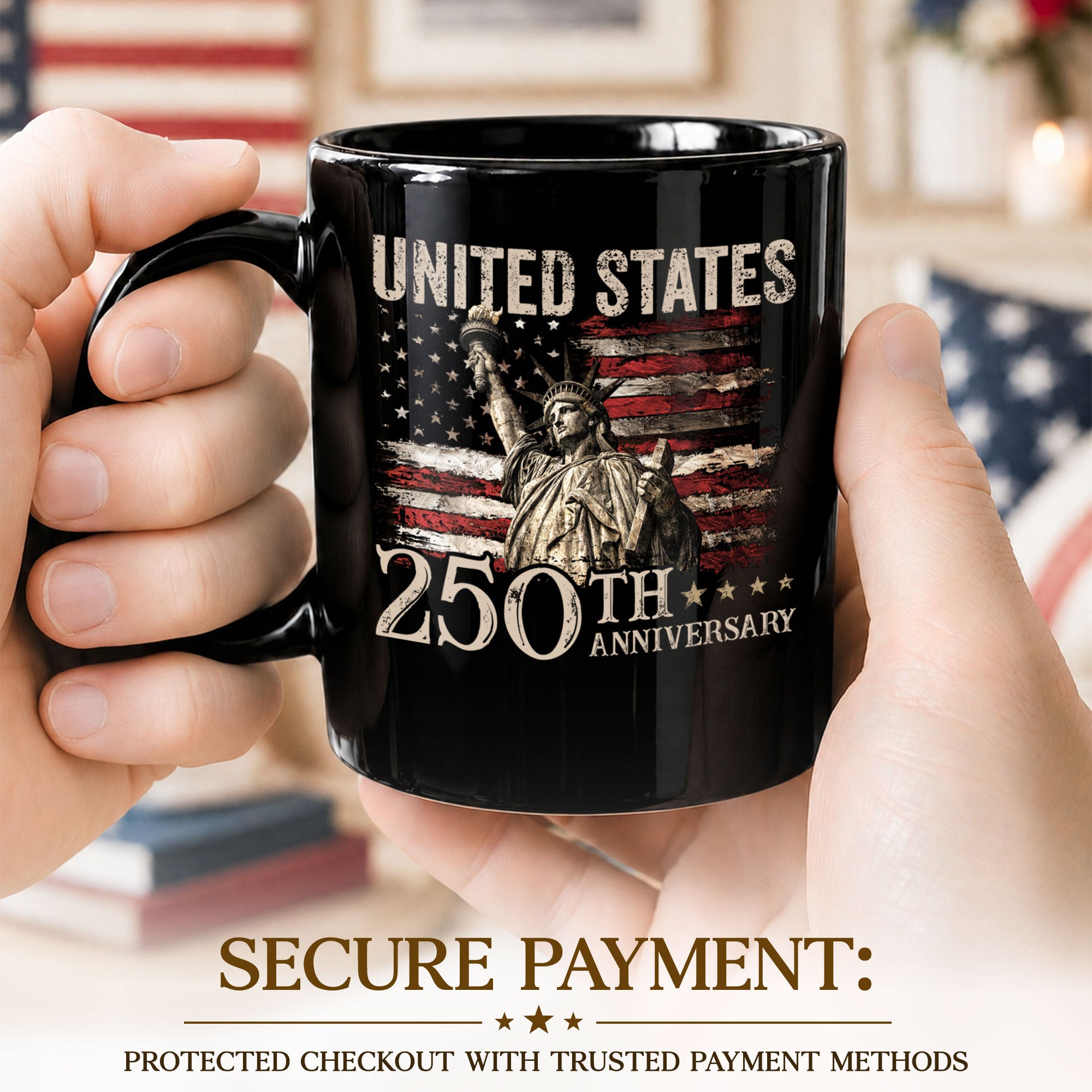Proud 250th Anniversary of USA Mug - Statue of Liberty Vintage Flag Keepsake Item