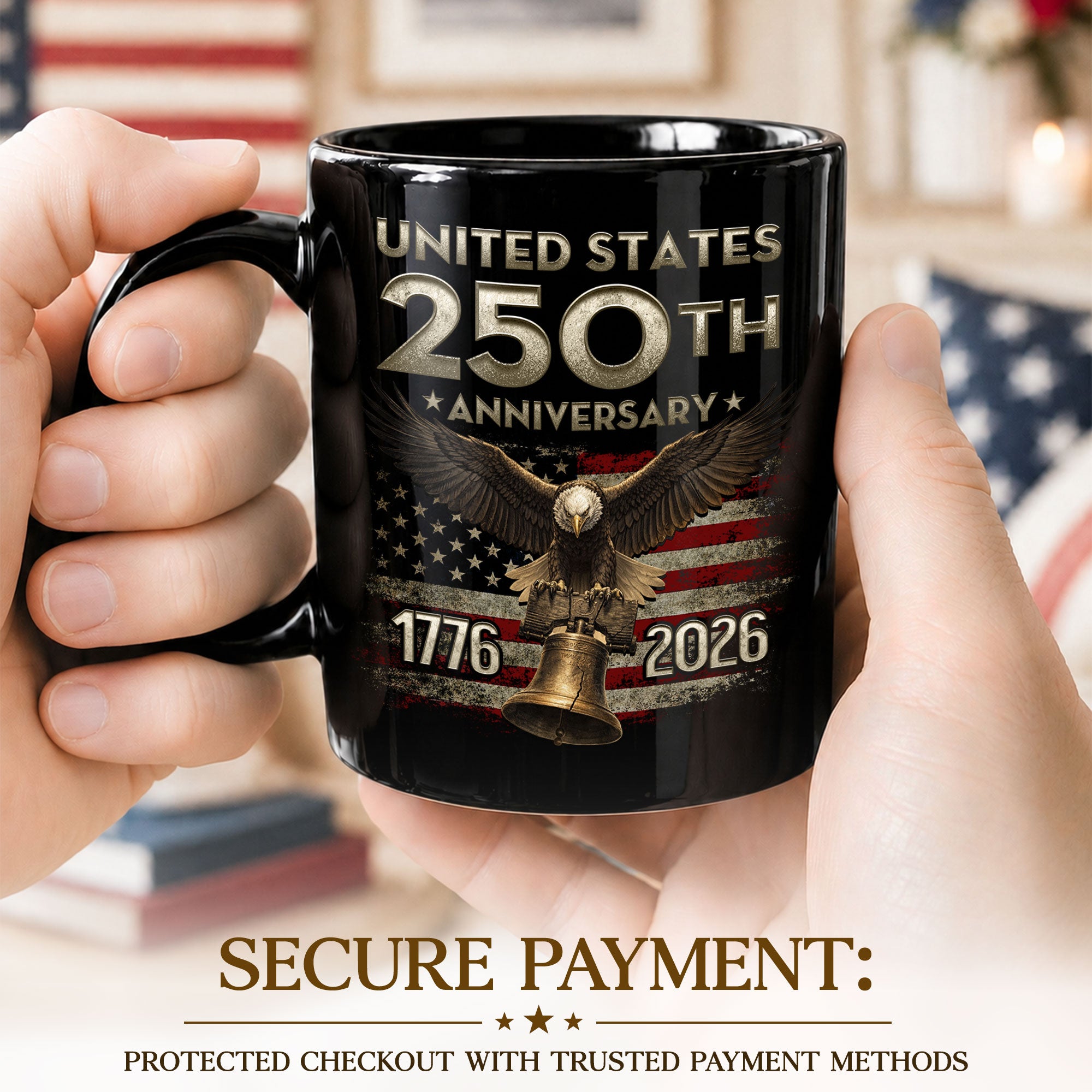 USA 250th Anniversary Mug - 1776-2026 Patriotic Eagle Bell Commemorative Drinkware